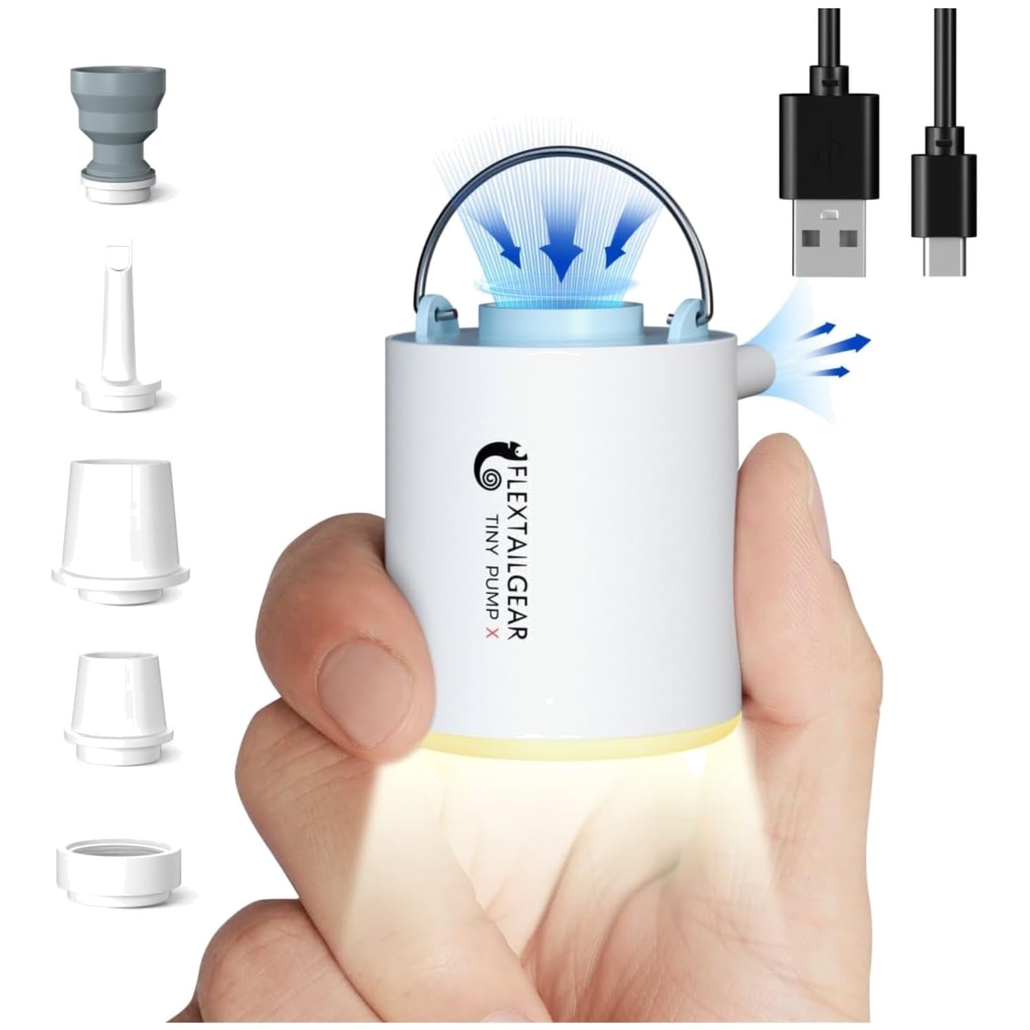Tiny Pump X: Ultra-Mini Portable Air Pump & Camping Light – 1300mAh Rechargeable