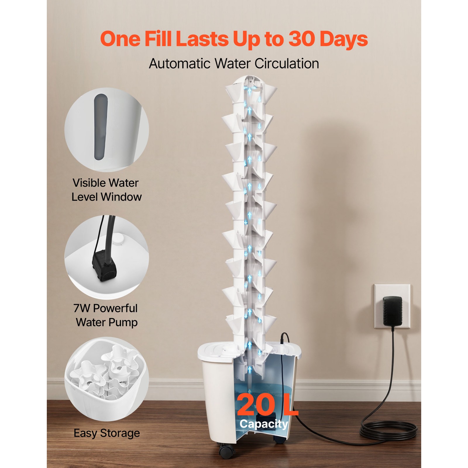 Uimoso Hydroponic Tower System with 50Pods and Mobile Base Vertical Gardening