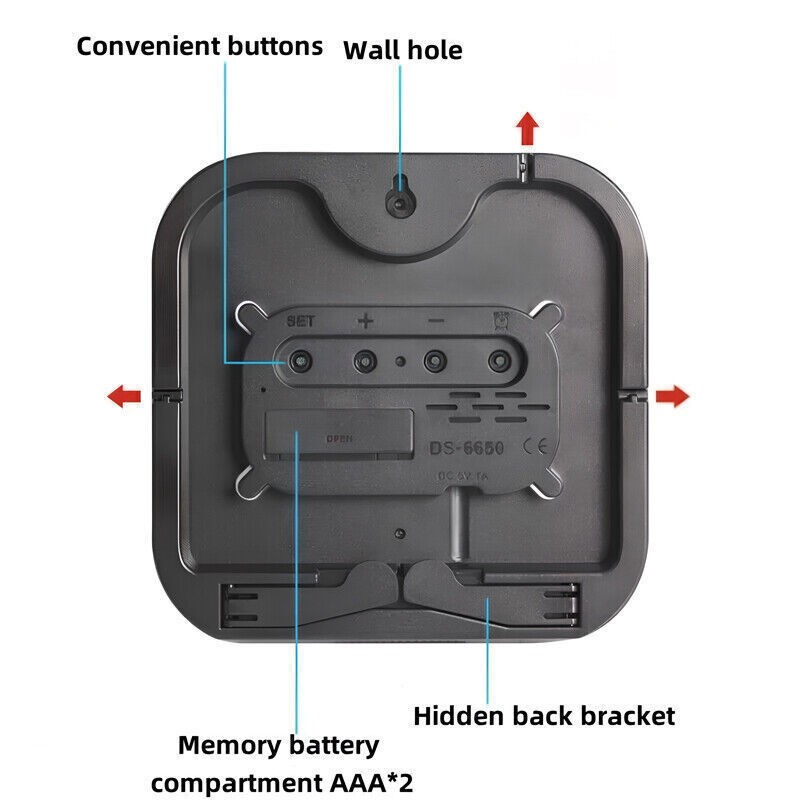 Wall Clock Remote Control Temperature Date Week Display Adjust LED Large Digital