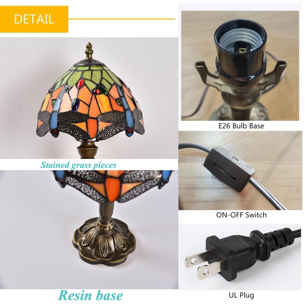 Tiffany Style Dragonfly Stained Glass Art Light Retro Decor Table Lamp 14″Tall