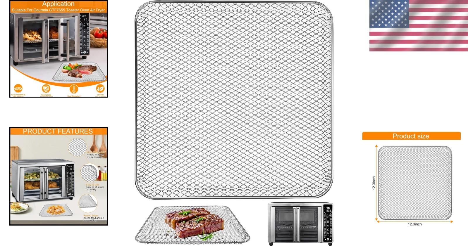 Gourmia Compatible Air Fryer Basket – 12.3” Food Grade Steel, Dishwasher Safe