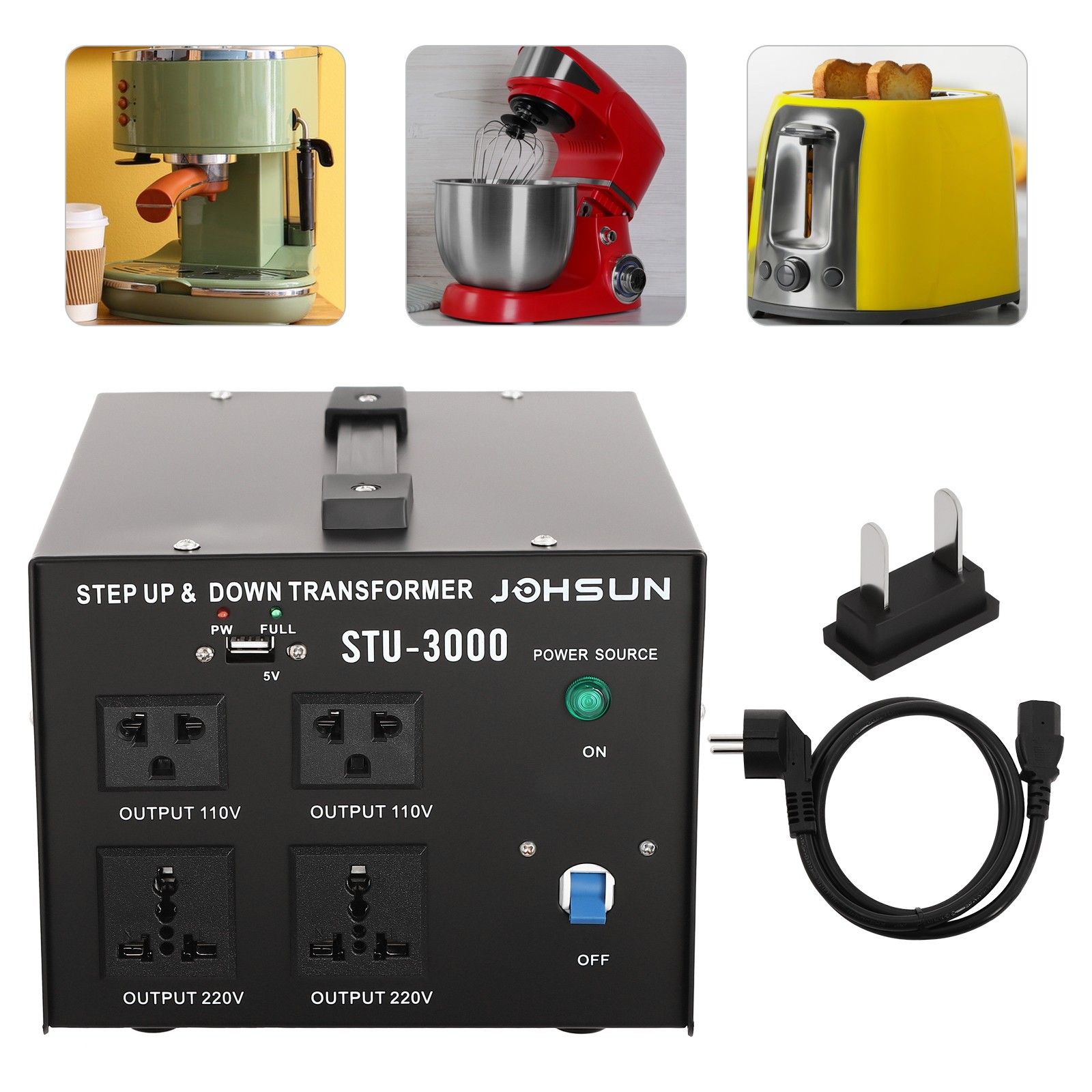 3000 Watt Voltage Converter Power Transformer Heavy Duty Step Up/Down 110V- 220V