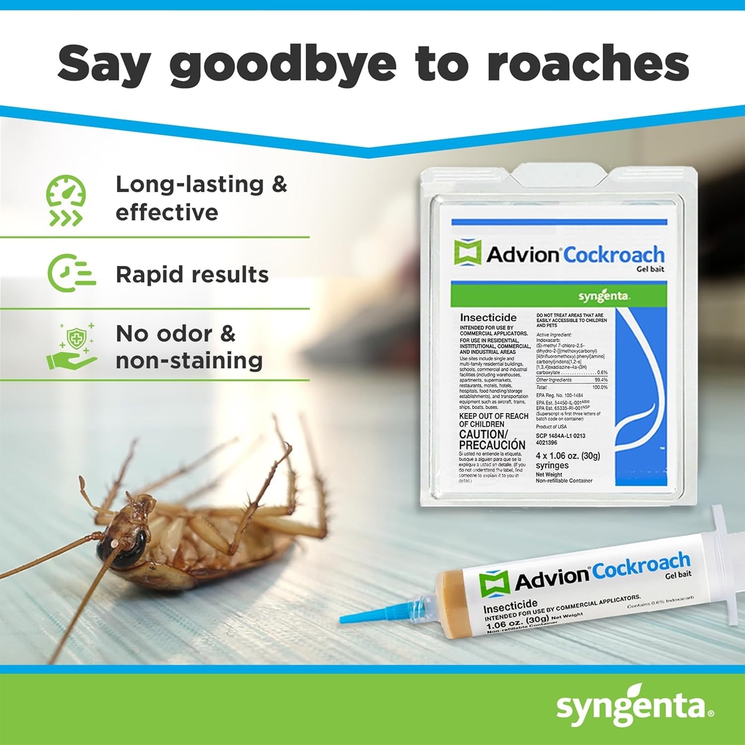 Syngenta Advion Roach Killer / Cockroach Gel Bait (Comes with Plunger and Tips)