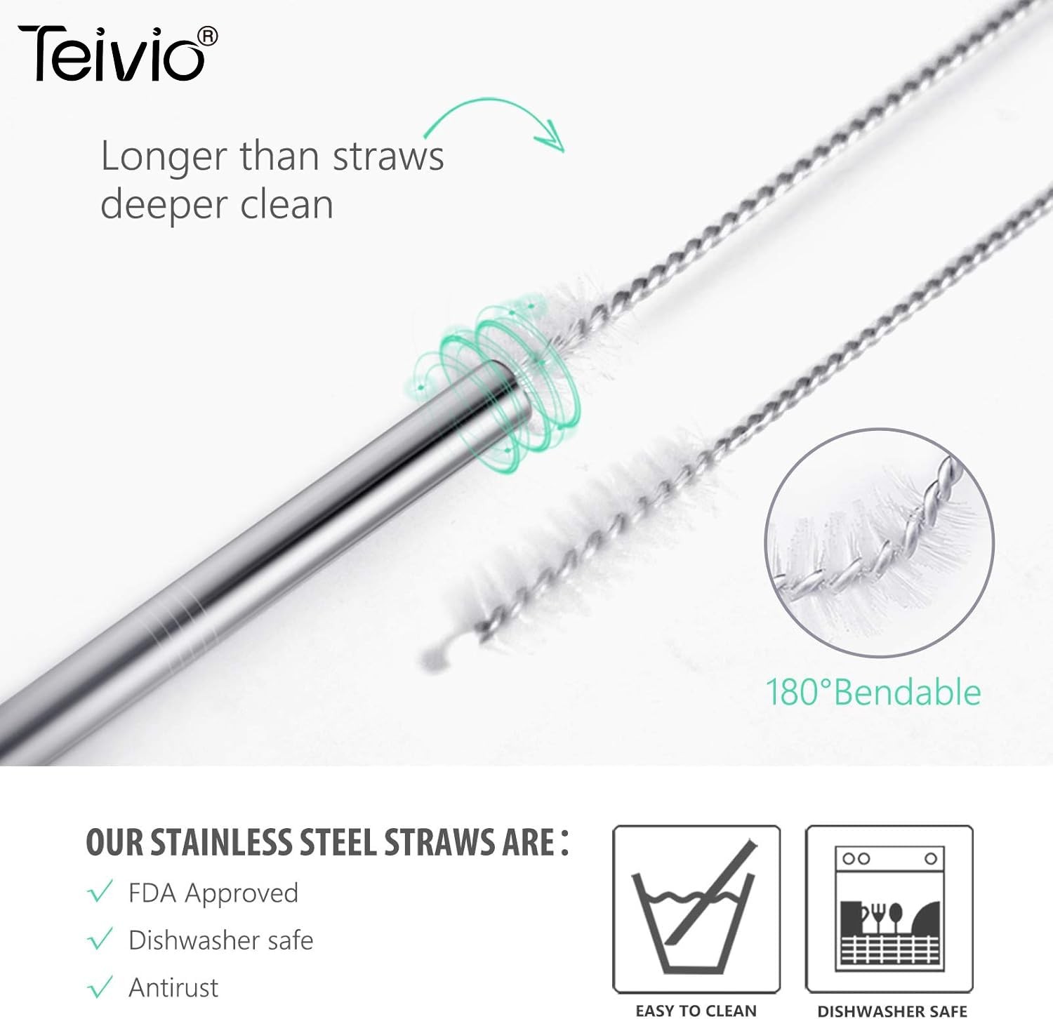 8 Piece 12 Inch Extra Long Reusable Metal Stainless Steel Thick Drinking Straws