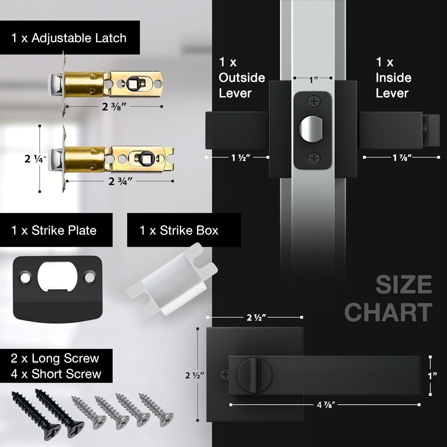 Matte Black Square Door Lever Handle Privacy Passage Dummy Keyless Interior Lock