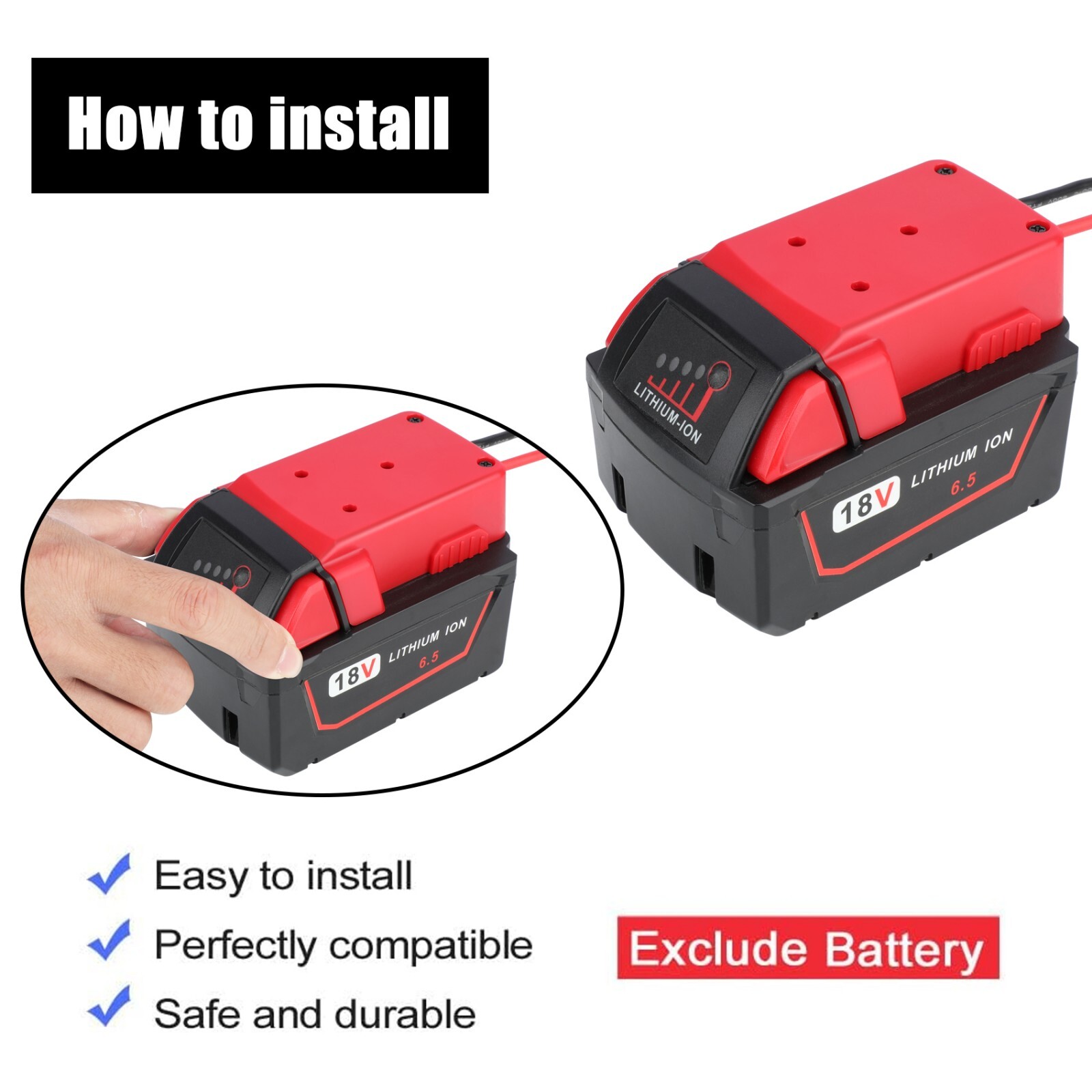 Adapter For Milwaukee 18V with 6FT Jumper Cable Car Battery Charger Jump Starte