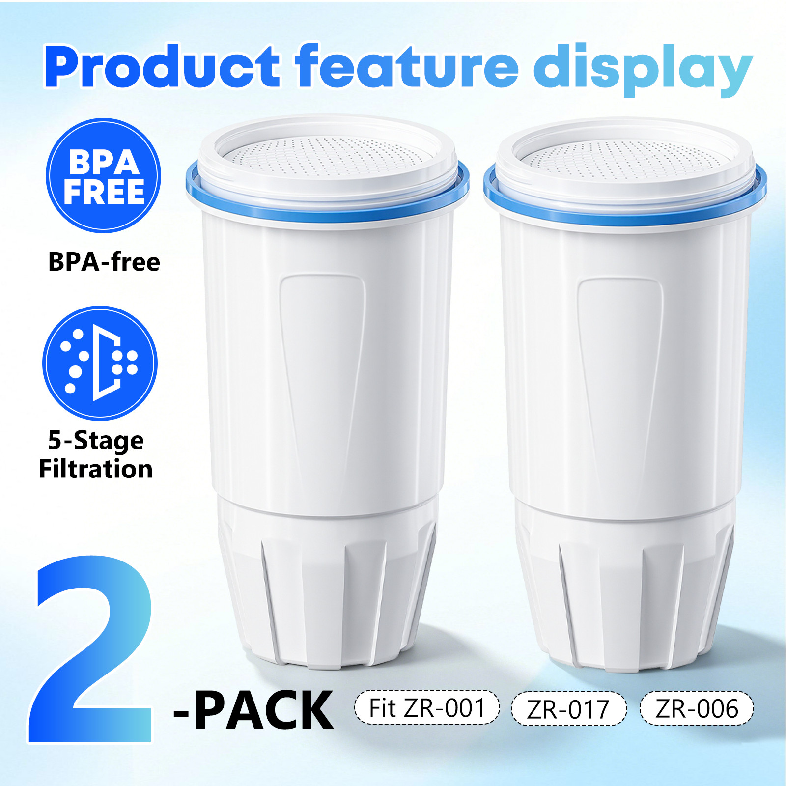 Zero Pitcher Water Filter Replacement 5-Stage 2 Pack Fit ZR-001 ZR-004