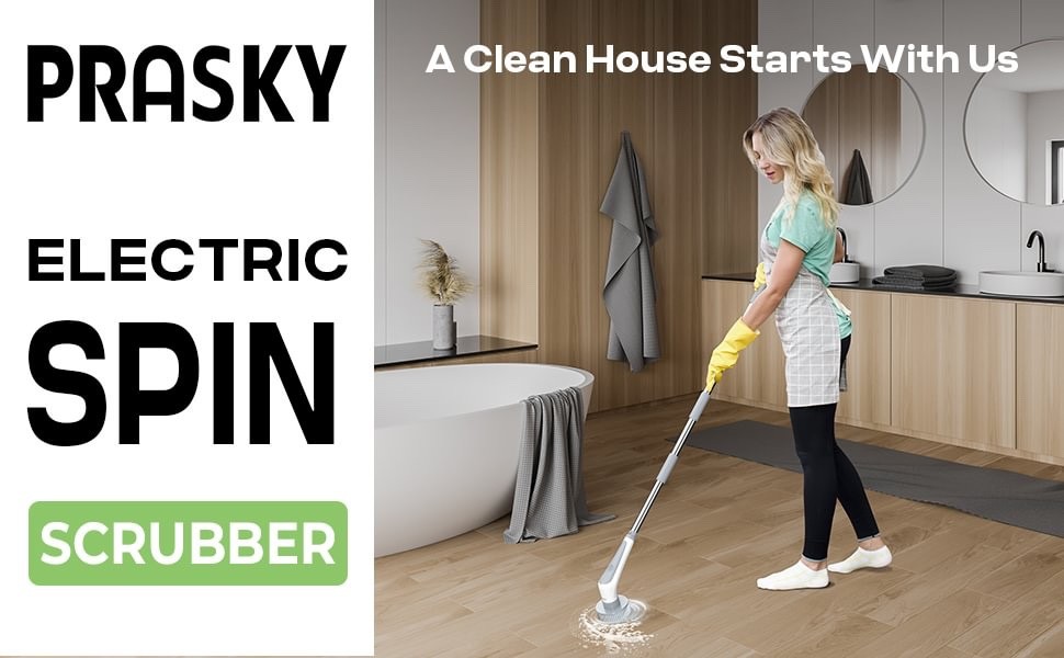 Electric Spin Scrubber Extra Length 9 Brush Heads Retractable Handle IPX8