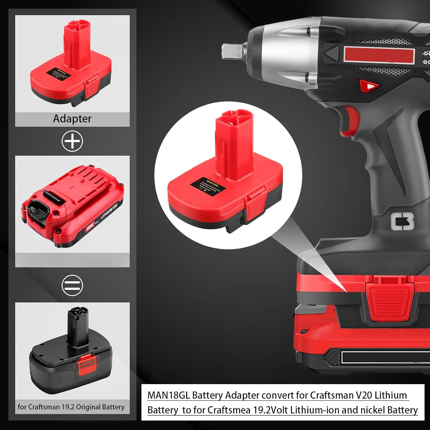 Adapter for Craftsman 19.2v Tool for Craftsman 20V Battery to 19.2V Drill