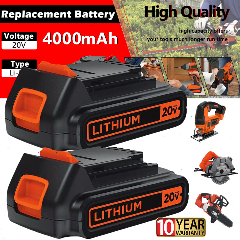 2Pack 20V Lithium-ion 4.0Ah Battery for BLACK DECKER 20 Volt LBXR20 LBX20 LB20