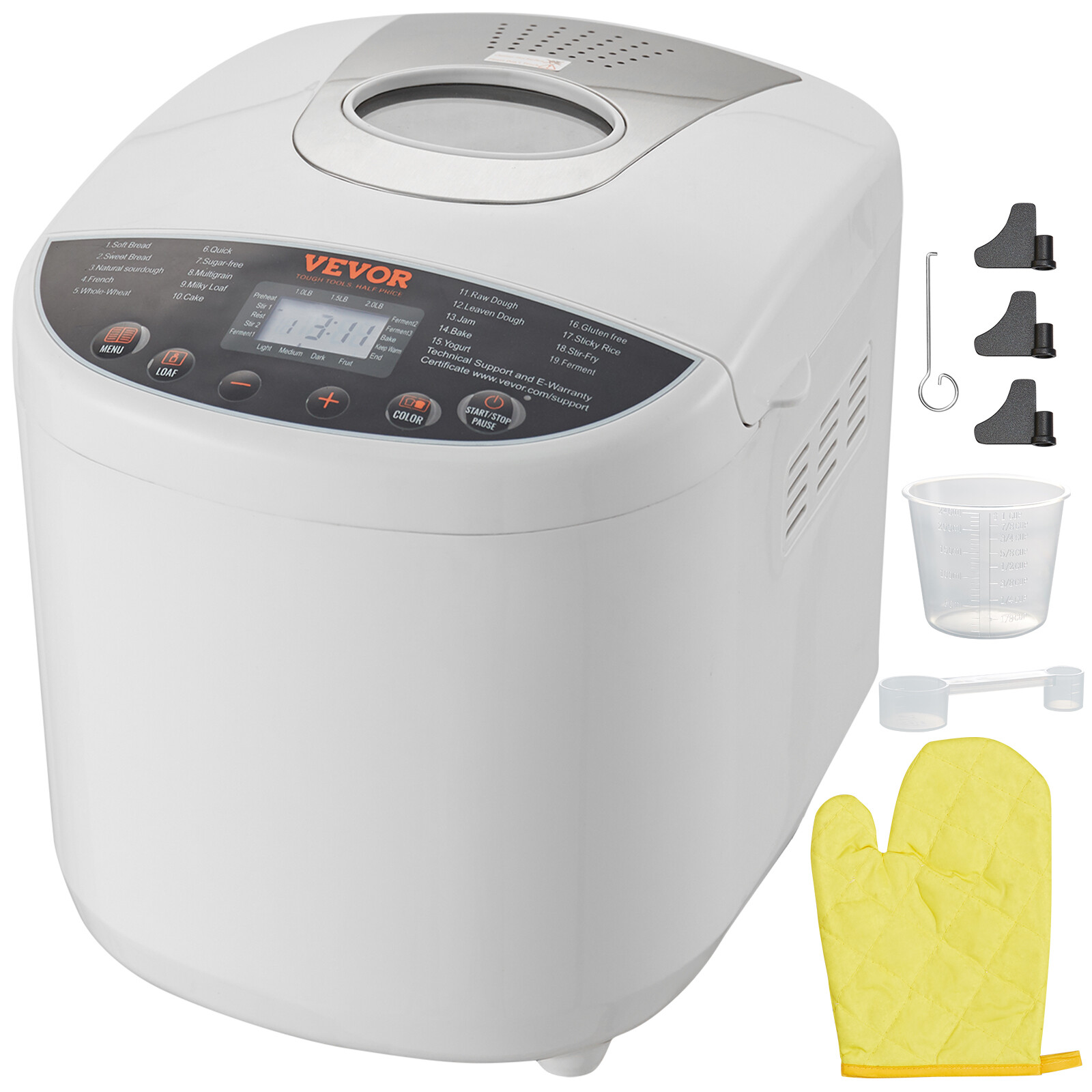 VEVOR 2LB 19-in-1 Bread Maker Automatic Compact Dough Machine Nonstick White