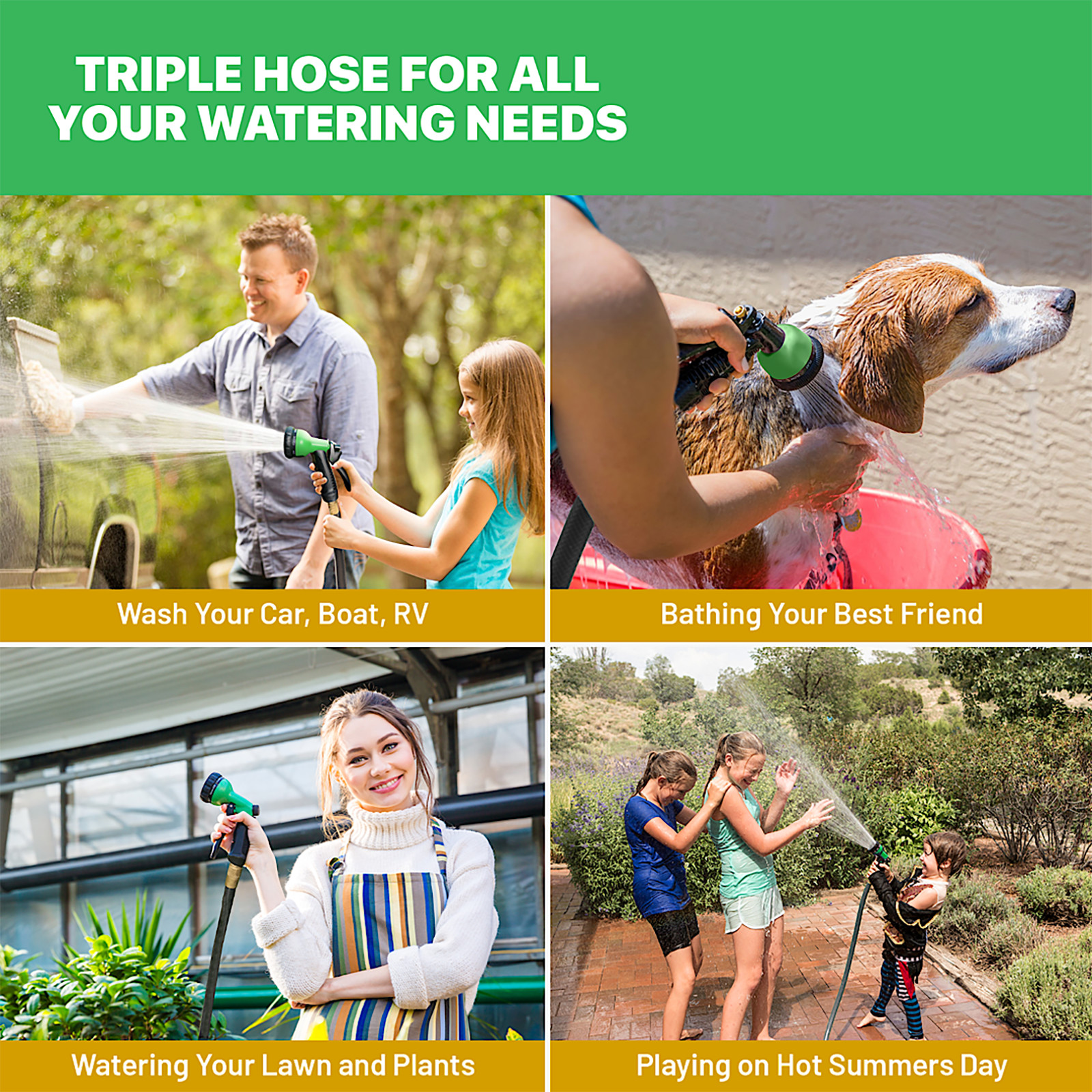 Expandable Garden Hose Pipe Flexible Water Hose w Spray Nozzle 25, 50, 75, 100FT