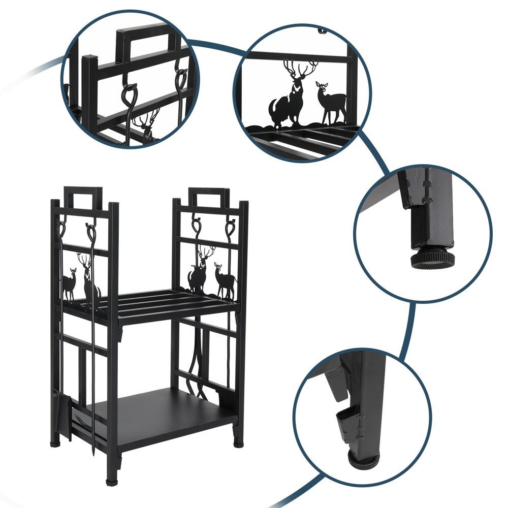 Heavy Duty Metal Firewood Log Rack Wood Storage Firewood Holder Indoor & Outdoor