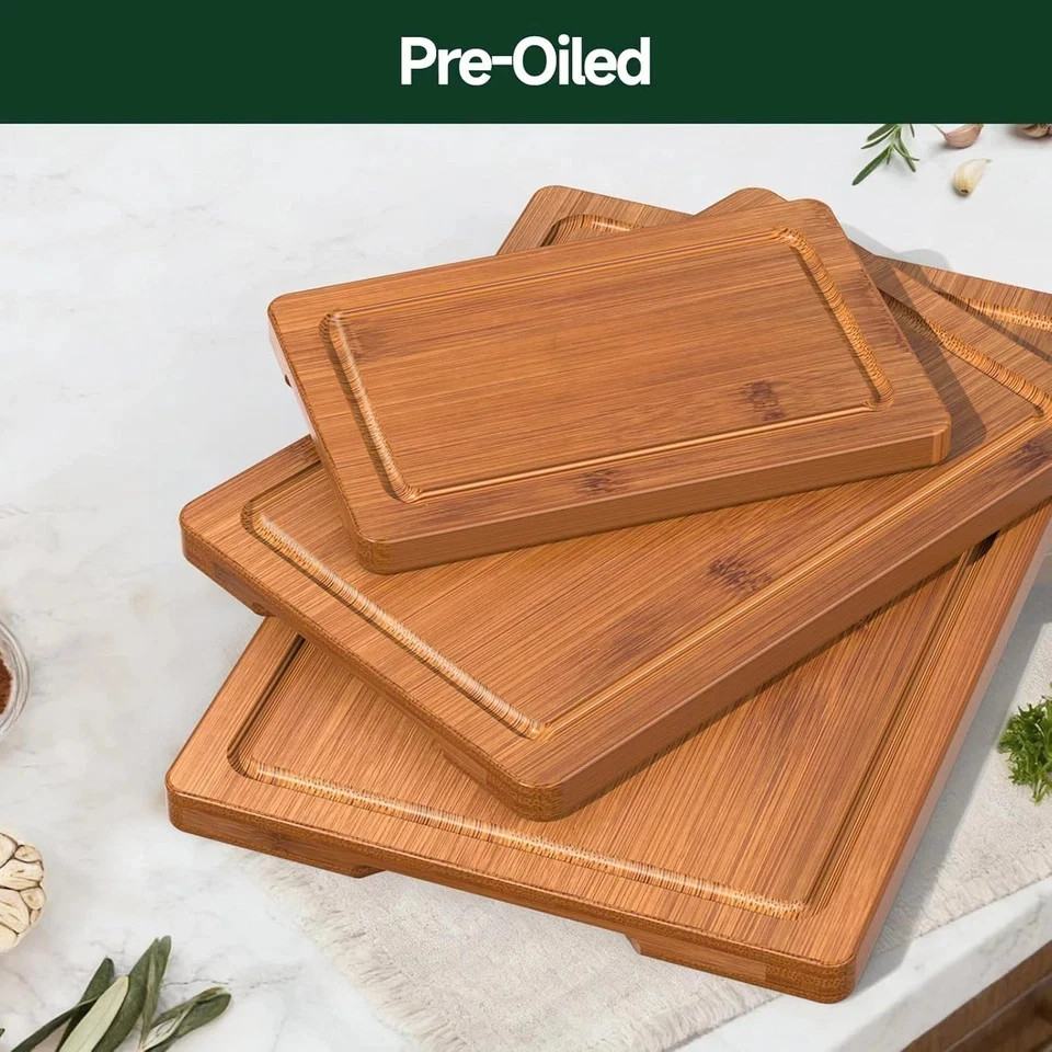Cutting Board Bamboo for Kitchen Crack Resistant Wood Chopping Boards Set 3Piece