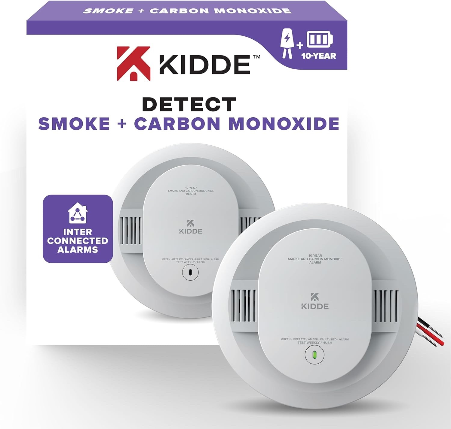 Kidde Smoke & CO Alarm Hardwired 10-Year Battery Interconnected 85dB (30CUA10)