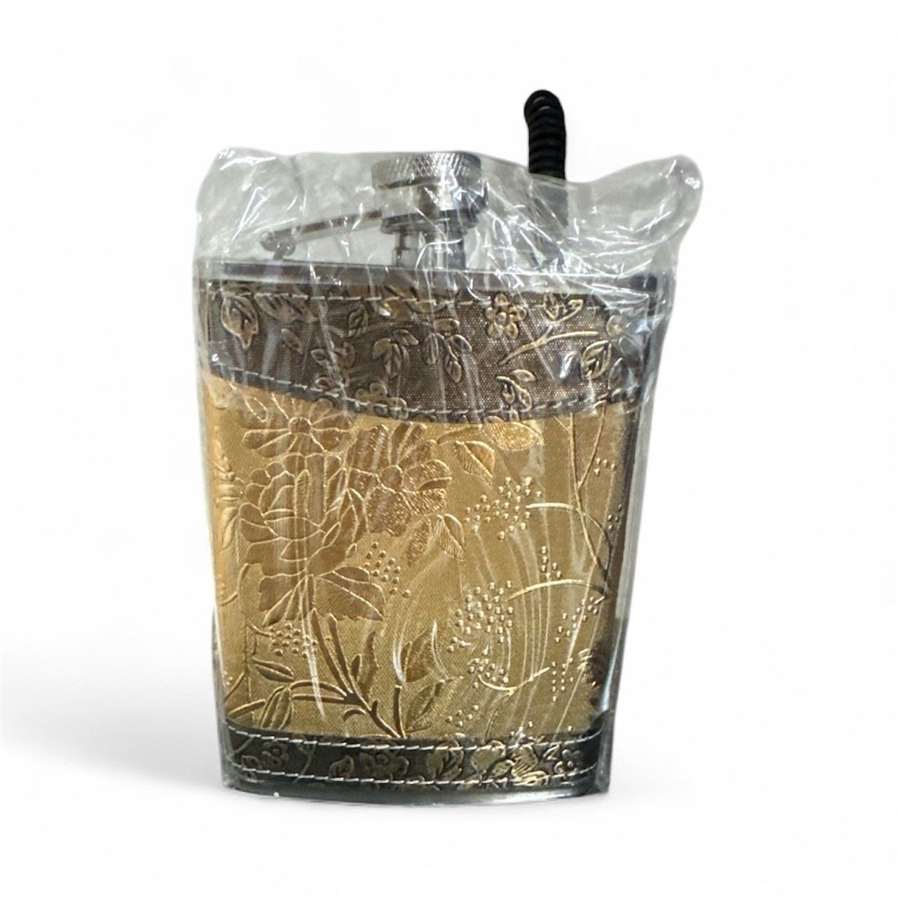 Hip Flask Stainless Steel Gold Design Leather Stitched 8oz (230ml) Pocket Flask