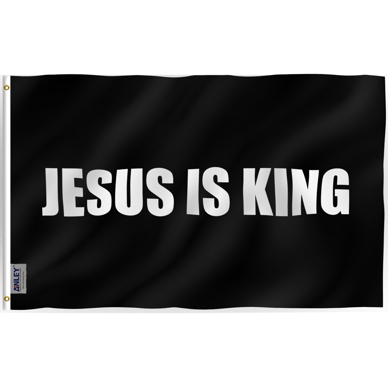 Anley Fly Breeze 3×5 Foot Jesus is King Flag – White Christian Flags Black