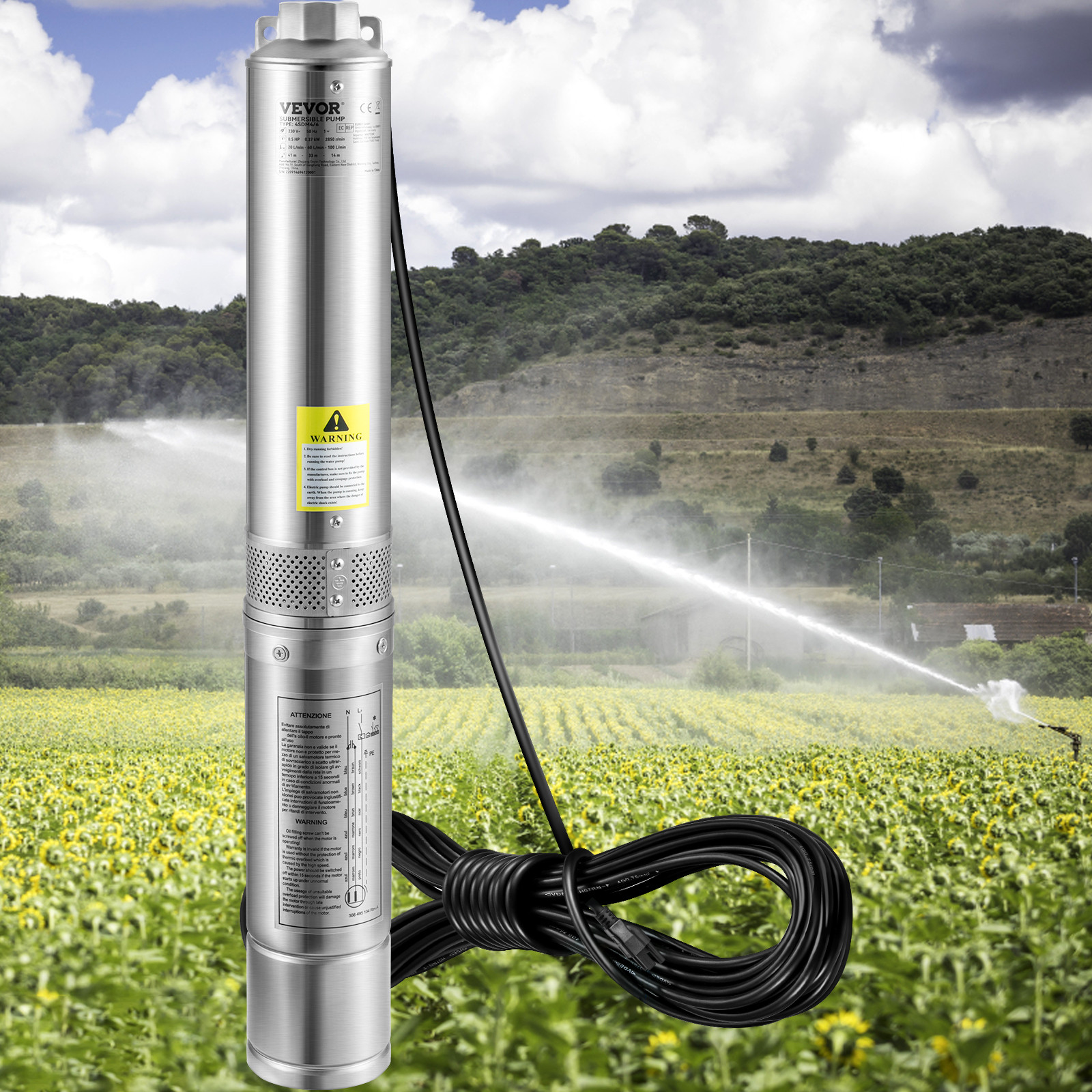 VEVOR Deep Well Submersible Pump Stainless Steel Water Pump 2HP 230V 37GPM 427ft