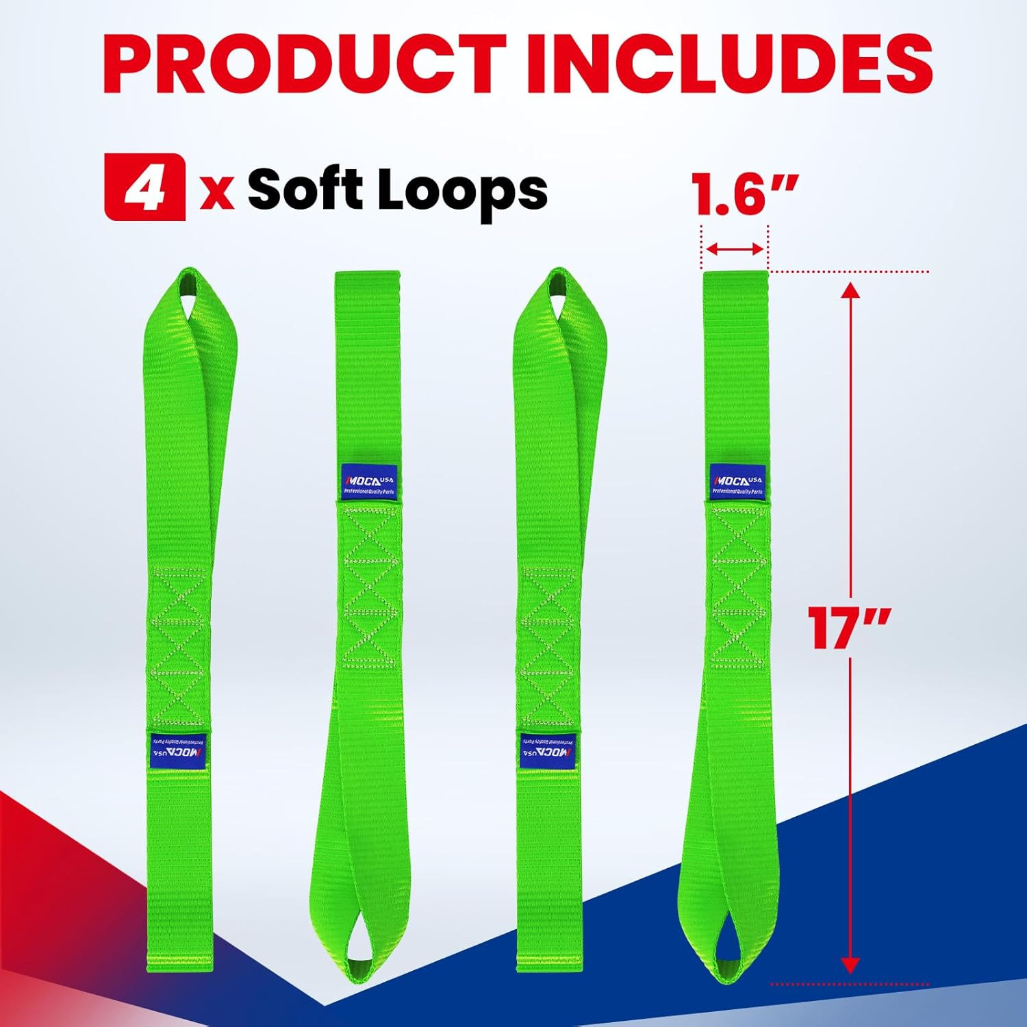 MOCA 4-Pack Soft Loop Tie down Straps 12000 Lbs Breaking Strength 1.6 X 17 Inche