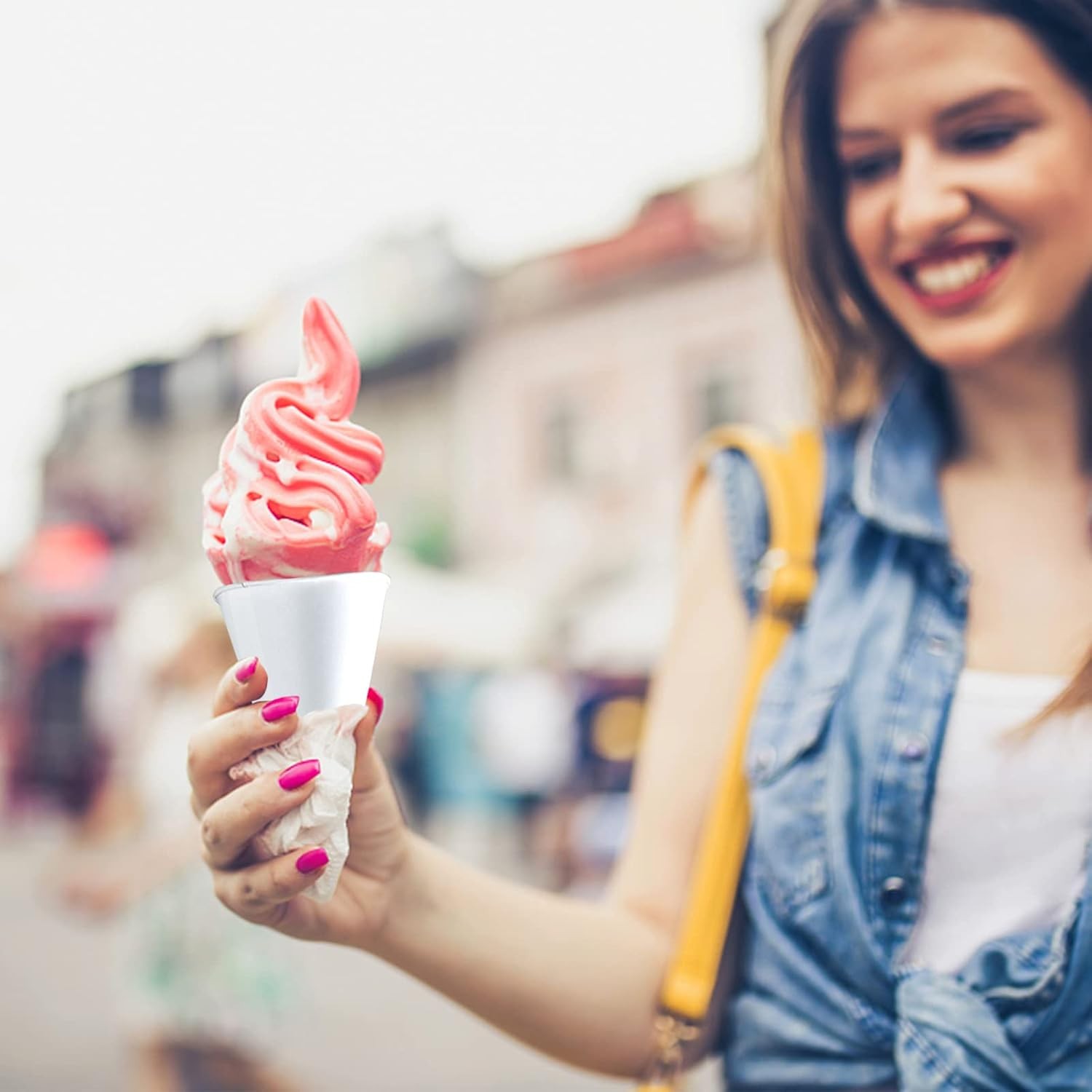 6 oz Snow Cone Cups, 100pc White Paper Cone Cups Wax Coated Leakproof Cone Paper