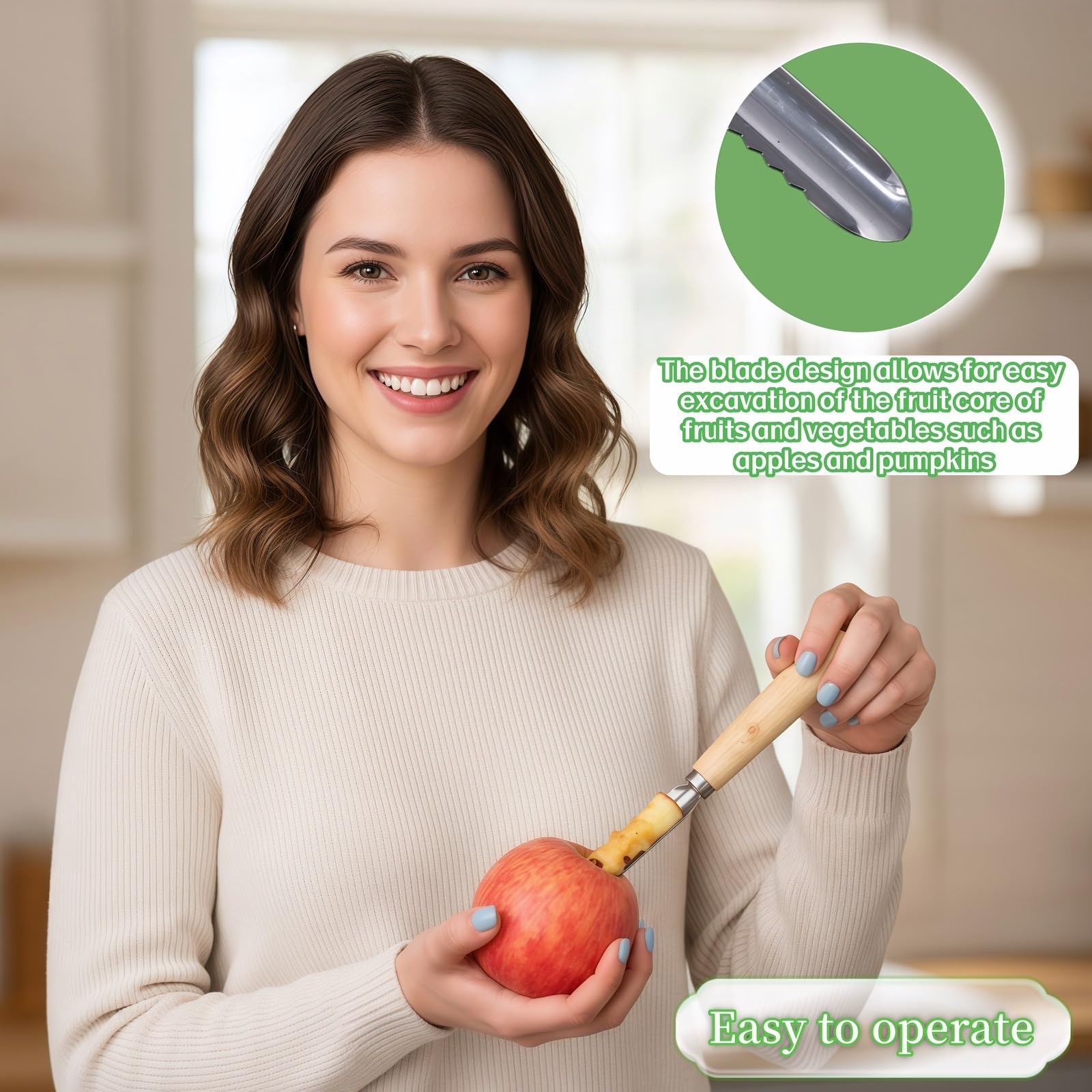 2-Pack Vegetable Corer Tool – 8″ Stainless Steel Silver And Natural Wood