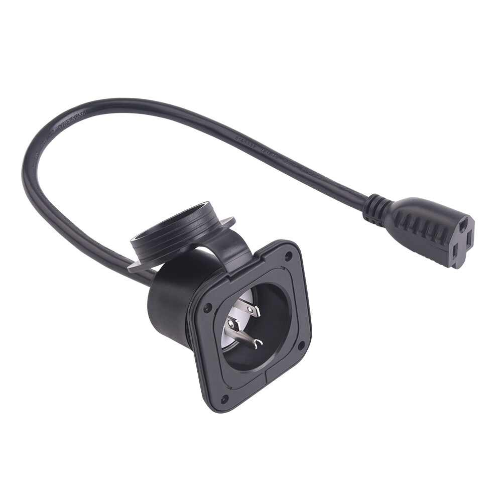 110-125V 15A AC RV Marine Power Inlet Port Plug 18″ Extension Cord Trailer Plug