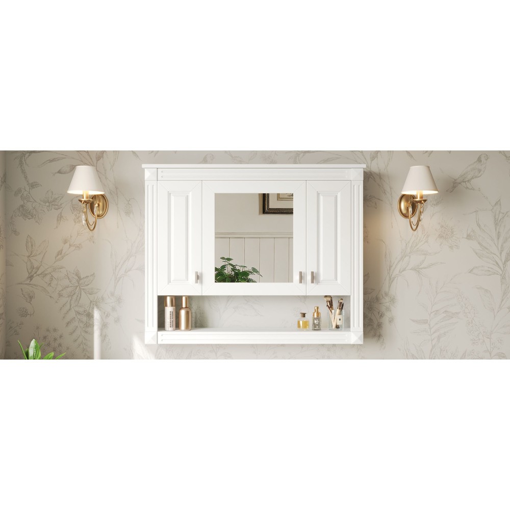 35in Bathroom Wall Cabinet w/Mirror,Wall Mounted Medicine Storage ,Open Shelf