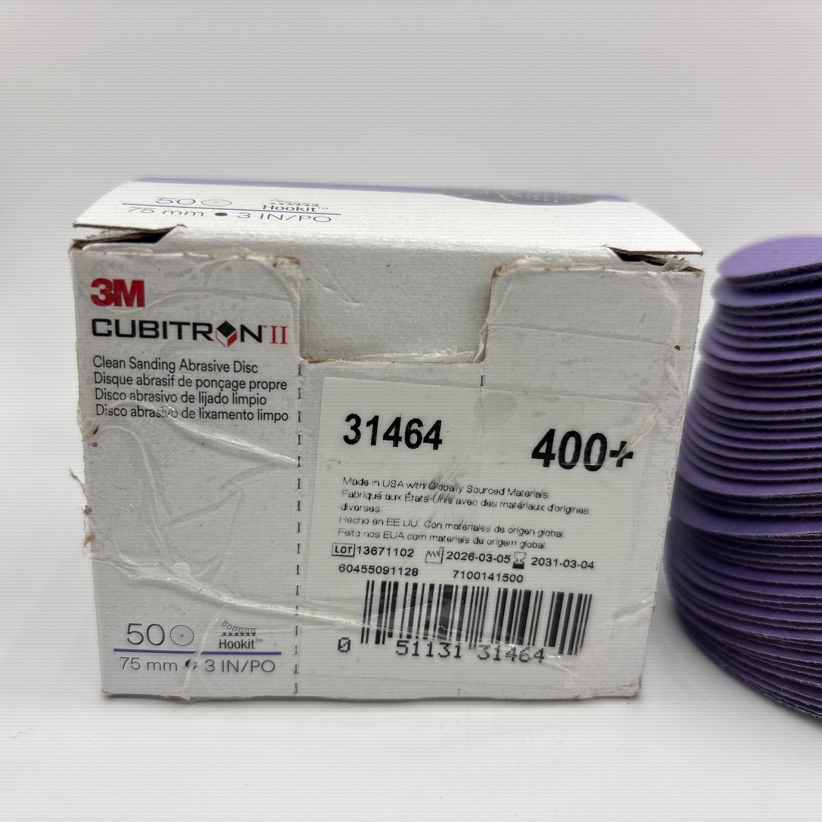 3M Cubitron II 31484 Sanding Abrasive Discs, 3 in Dia, 400+ Grit, 50 Discs