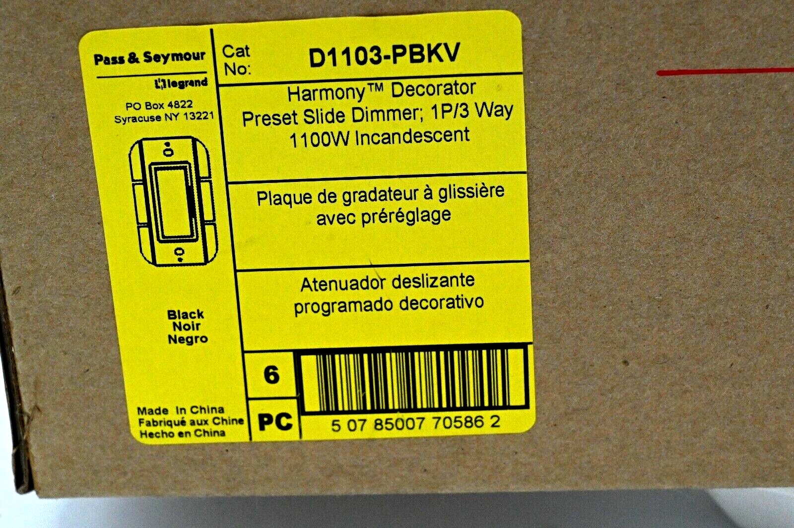 (2)-1100 W Pass & Seymour Preset Slide Dimmer Switch Black Single Pole 3 Way
