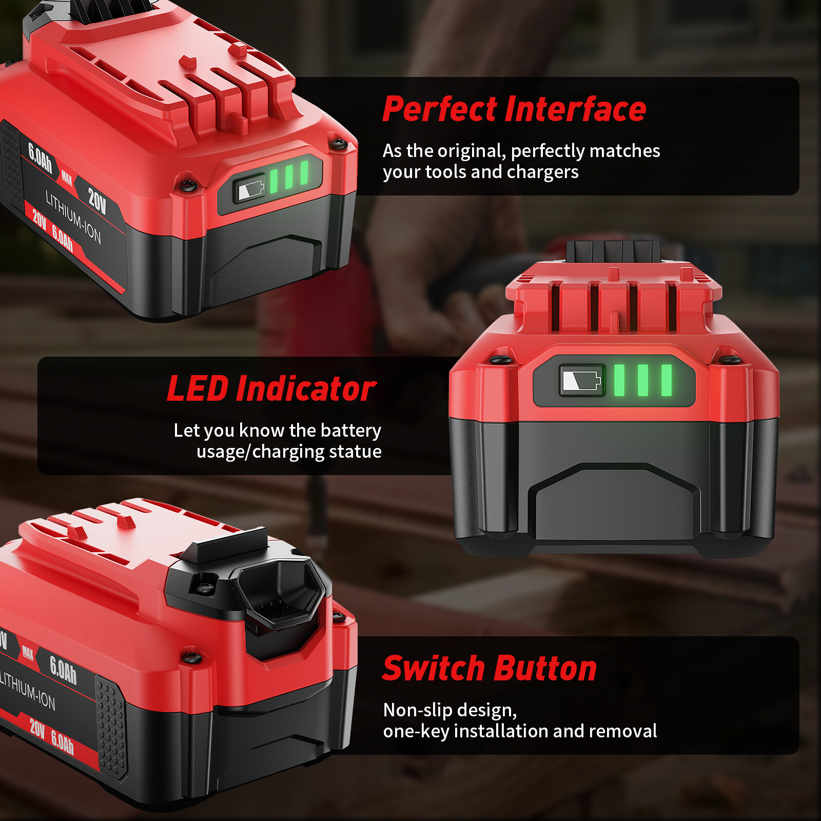 1~6PACK For CRAFTSMAN CMCB204 20V 6.0Ah Battery V20 20 Volts Lithium-ion Battery