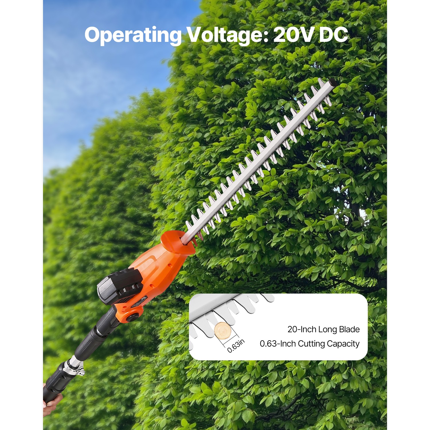 Electric Hedge Trimmer 20V 1200RMP with 20in Blade Extendable Trimmer