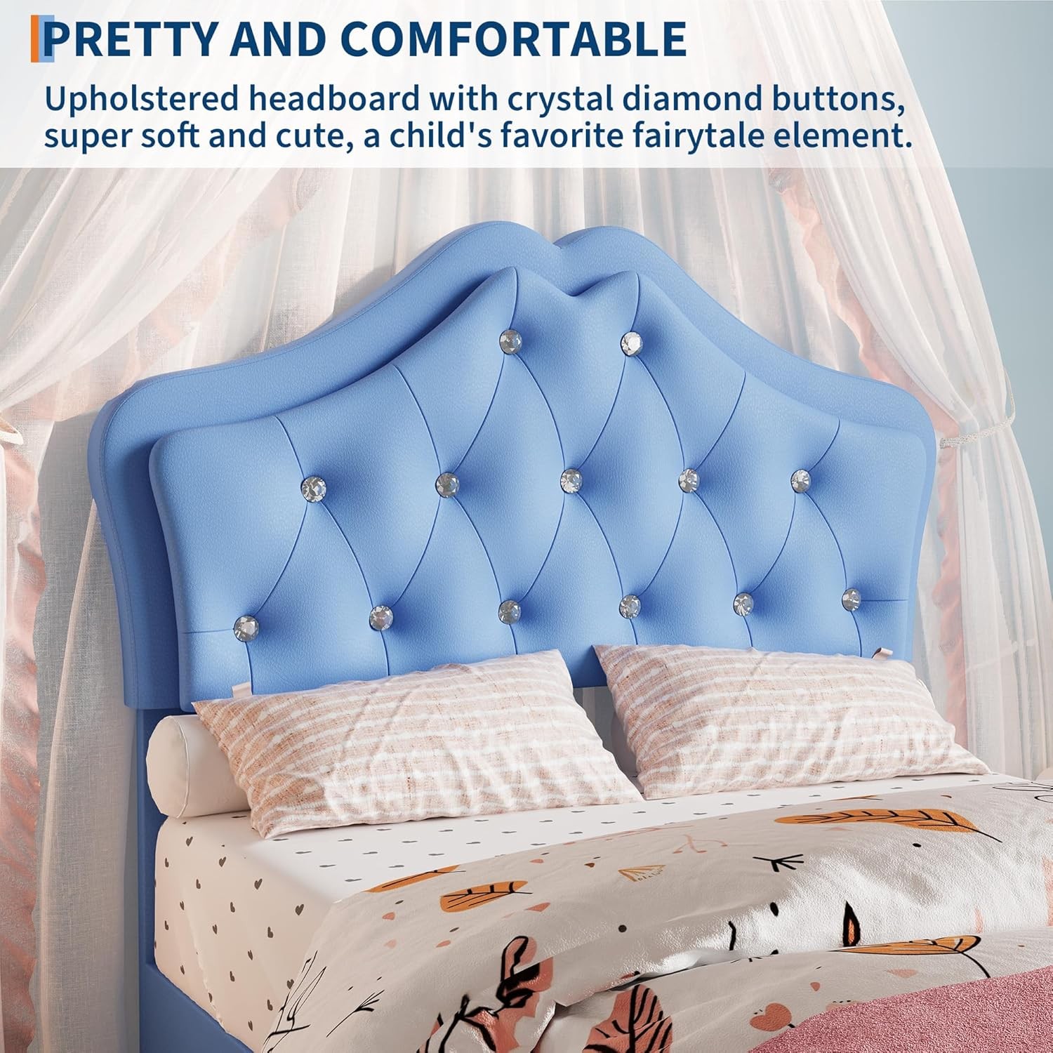 Twin Size Upholstered Bed Frame w/ Storage Drawer & LED Headboard for Kids/Girls