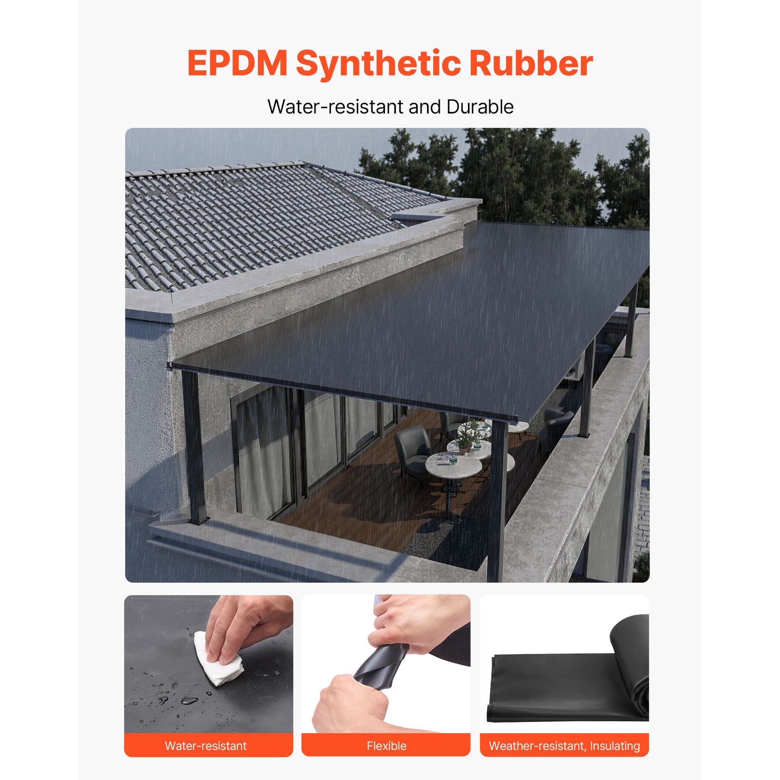Uimoso 15 x 15 ft EPDM Rubber Roofing Roll, 45 mil for RVs, Roofs, and Ponds