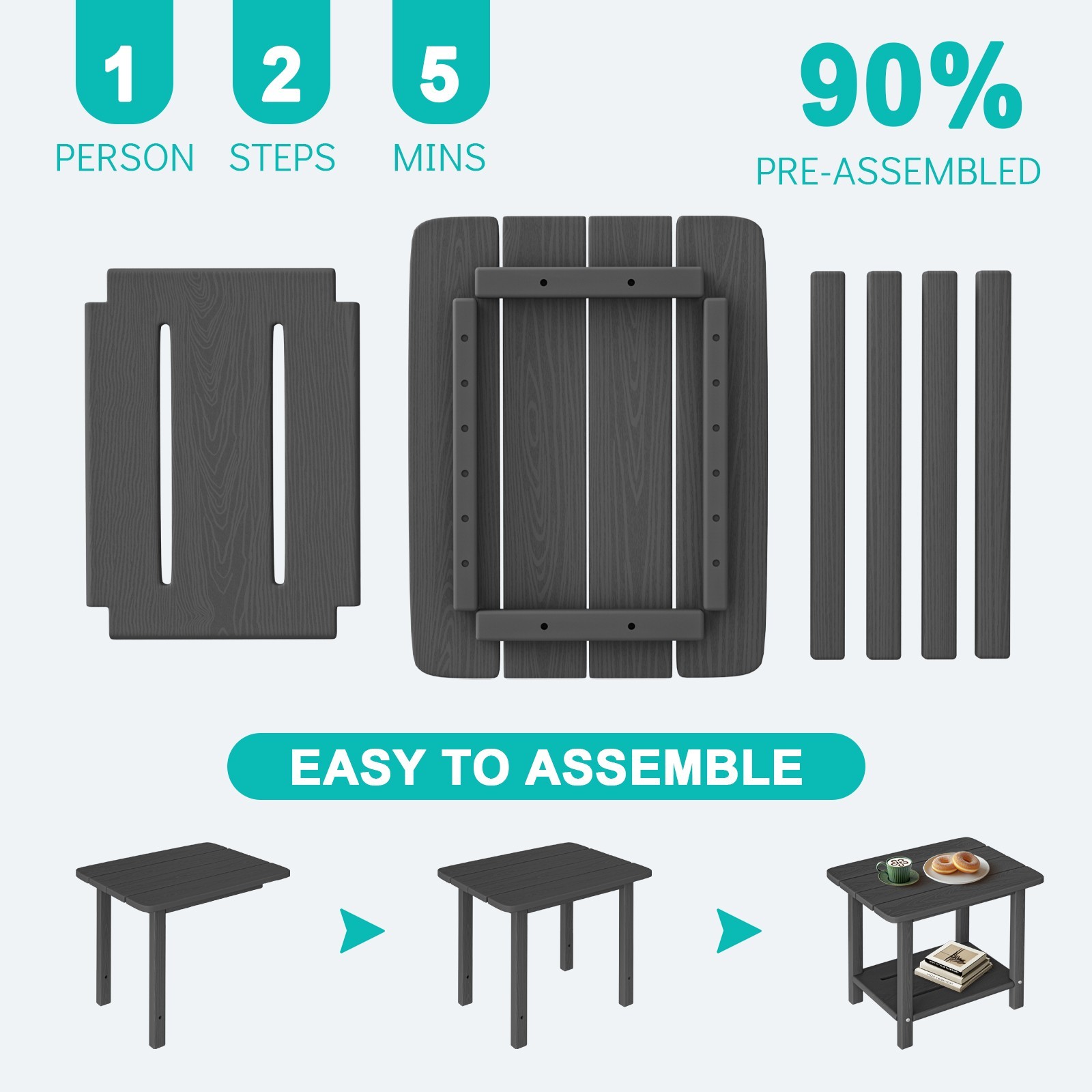 HDPE 2-Tier Outdoor Side Table Patio End Table Weather Resistant