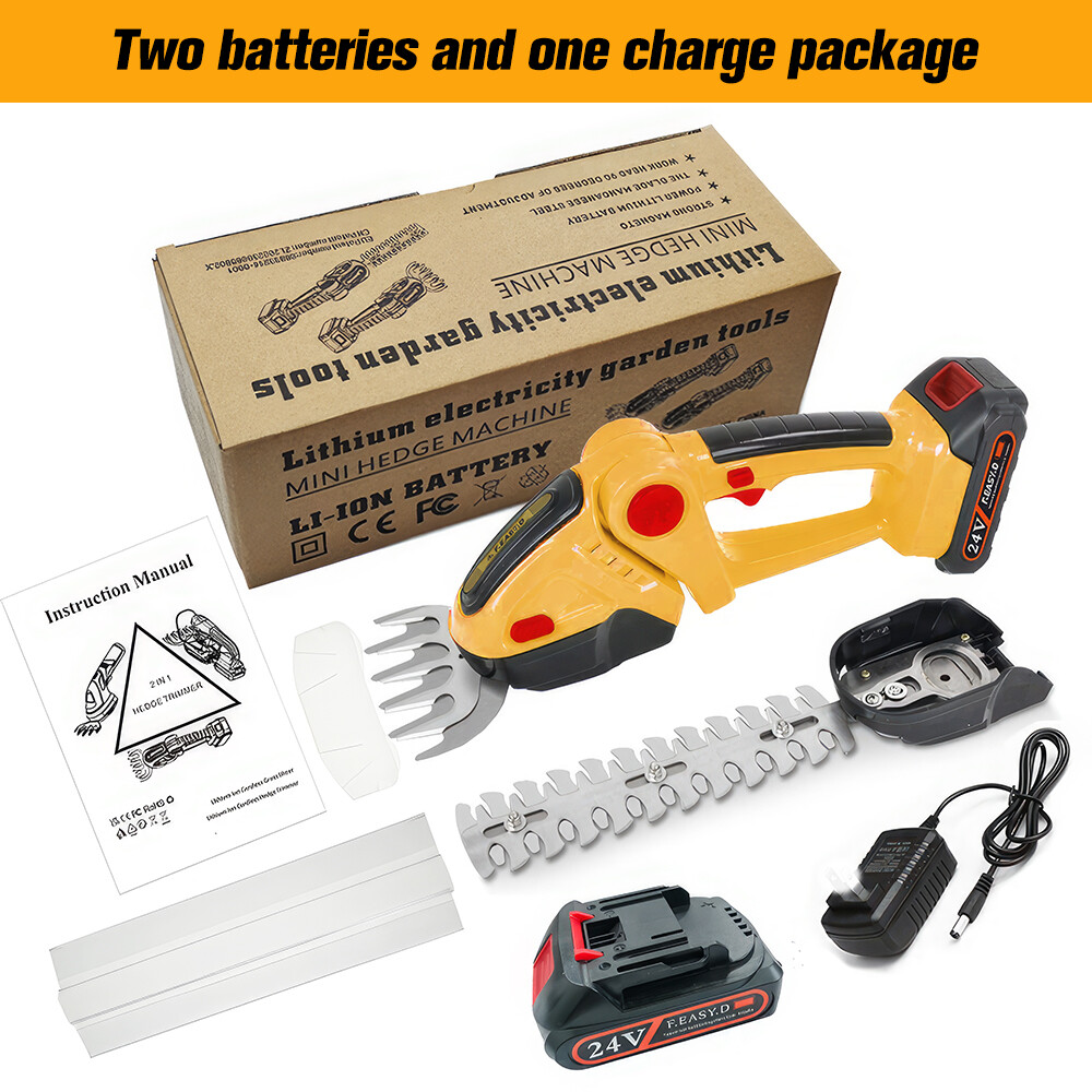 Electric Hedge Trimmer Cordless Power Hedge Trimmer with 2 Battery 1 Charger