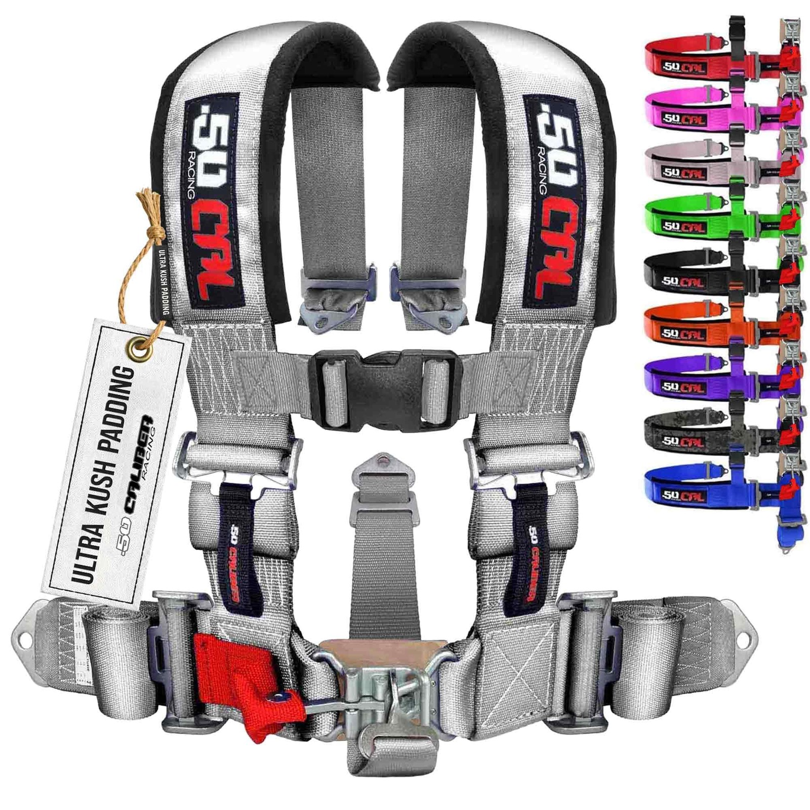 1pc Silver 5 Point Harness for Bucket Seat, Latch Release, 9 Color Options, R…