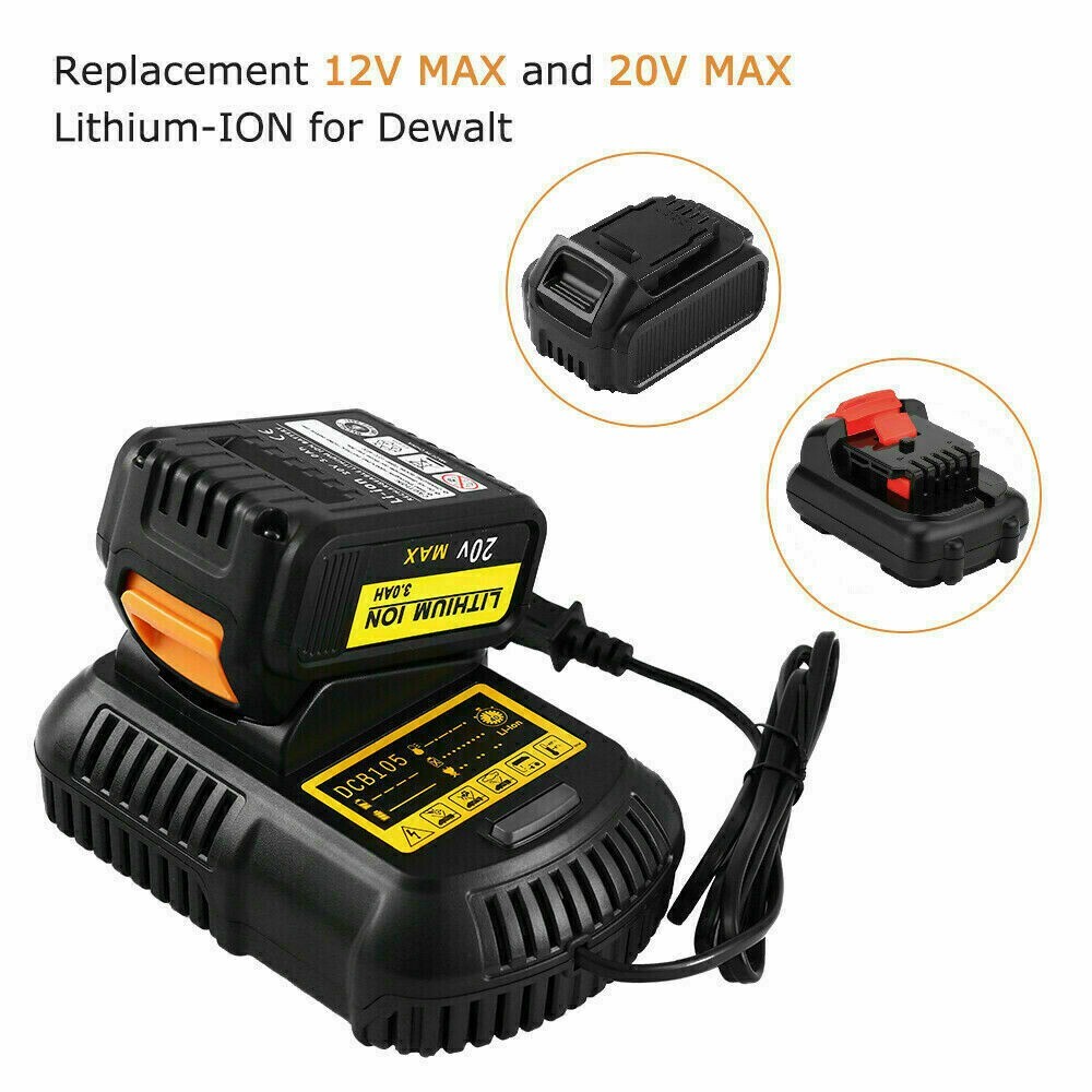 2X Replacement For DeWalt DCB206-2 20 Volt 6Amp Battery DCB105 Charger DCB206-2