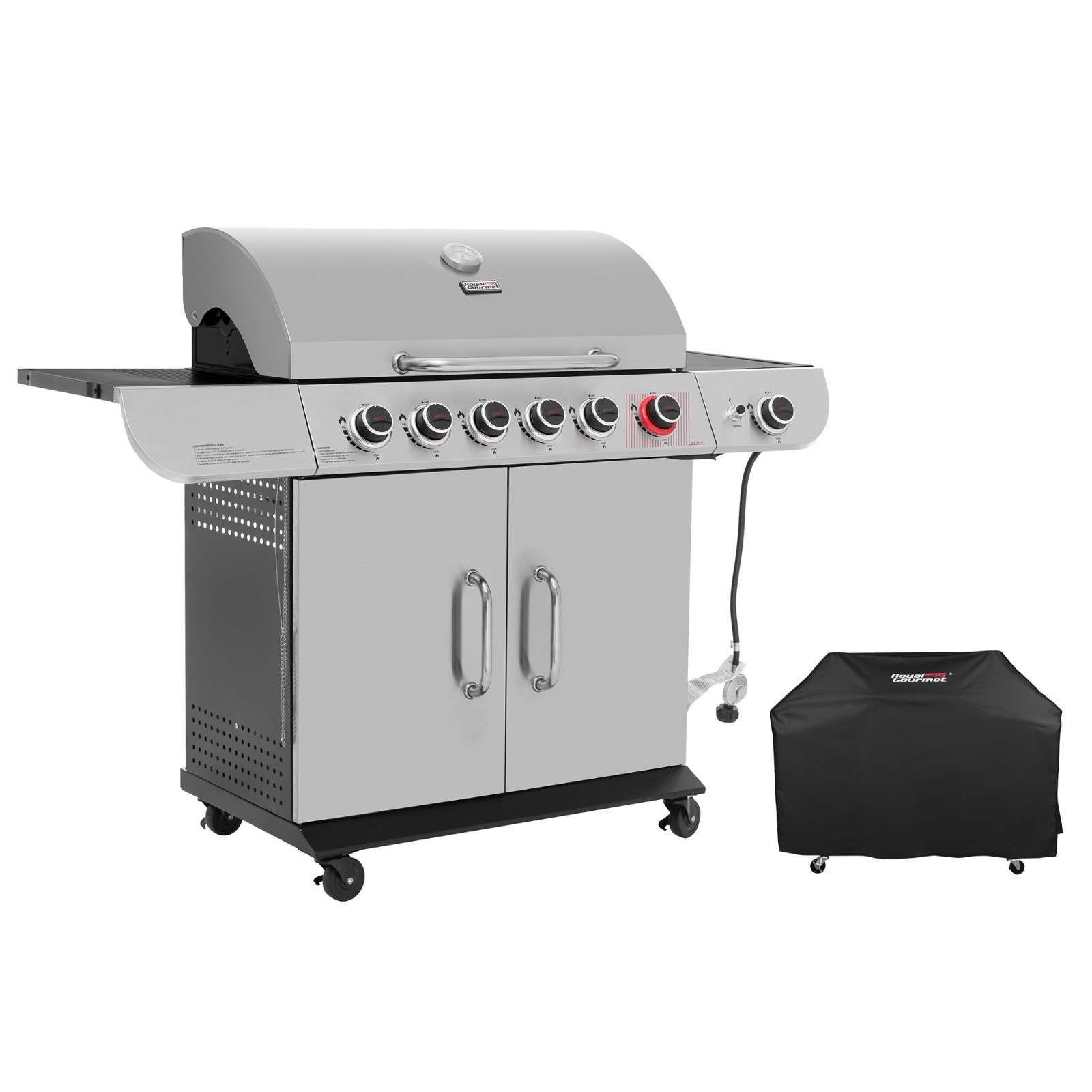 Royal Gourmet 6-Burner Gas Grill with Sear Burner ,Side Burner,and cover ,Silver