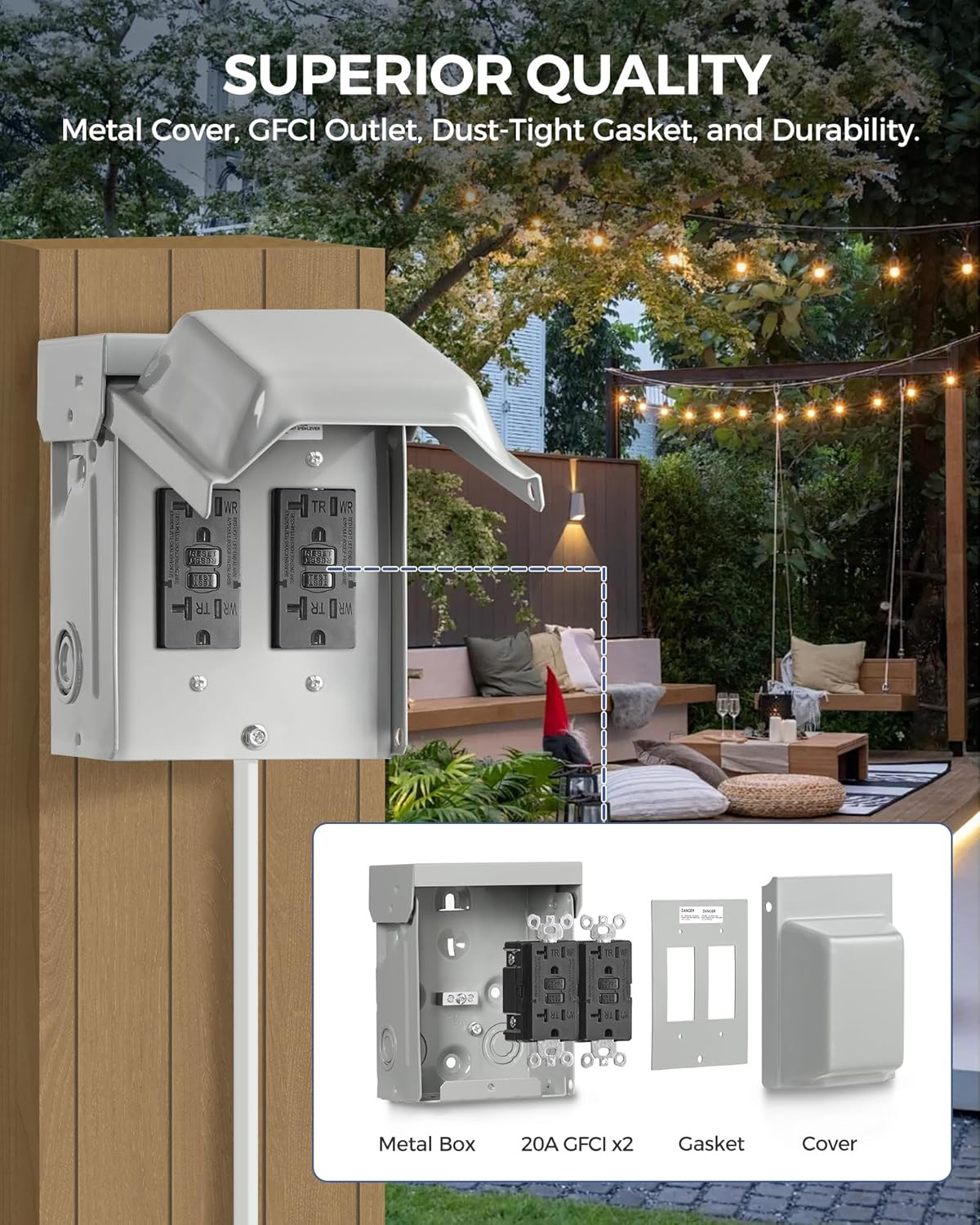Outdoor Outlet Box, Waterproof Outdoor Electrical Outlet Box, Dual 20 Amp WRTR G