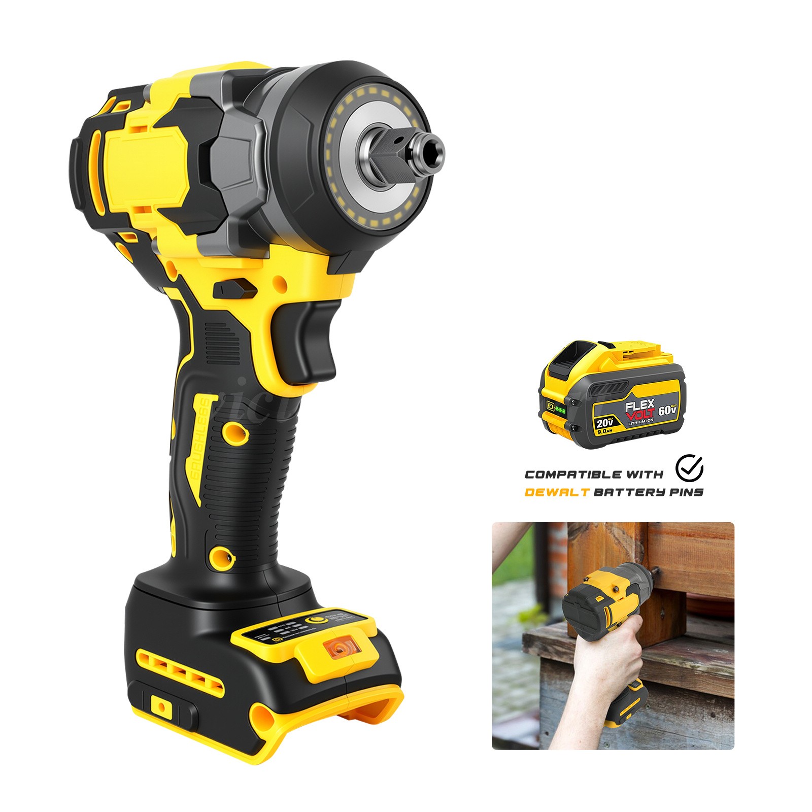 800Nm 1/2″ Cordless Impact Wrench for Dewalt 20V 18V Battery Brushless Electric
