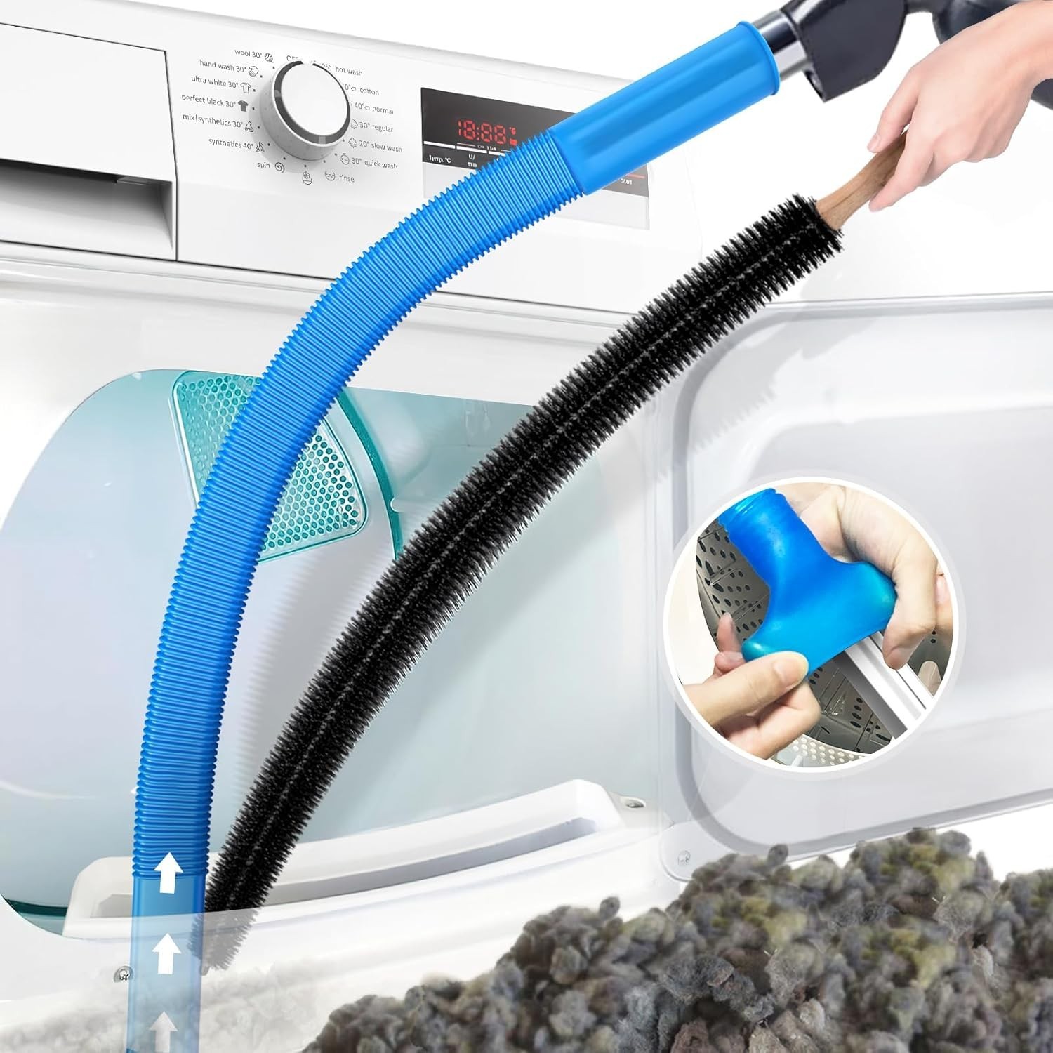 2-Piece Dryer Vent Lint Remover Vacuum Hose Attachment Cleaner Kit with Brush