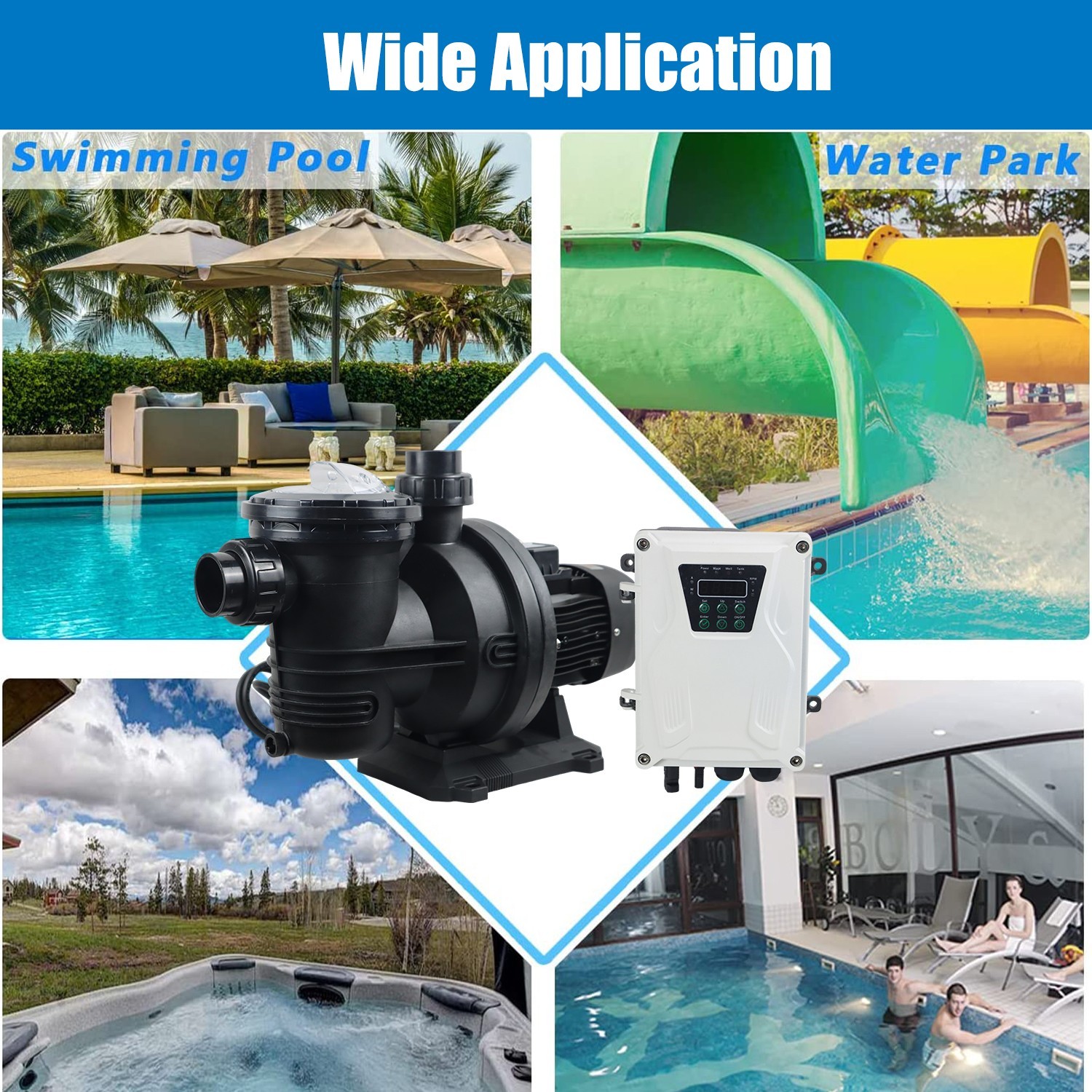900W Solar Pump Inground Swimming Pool Pump DC72V Brushless Motor 92GPM 62′ Hmax