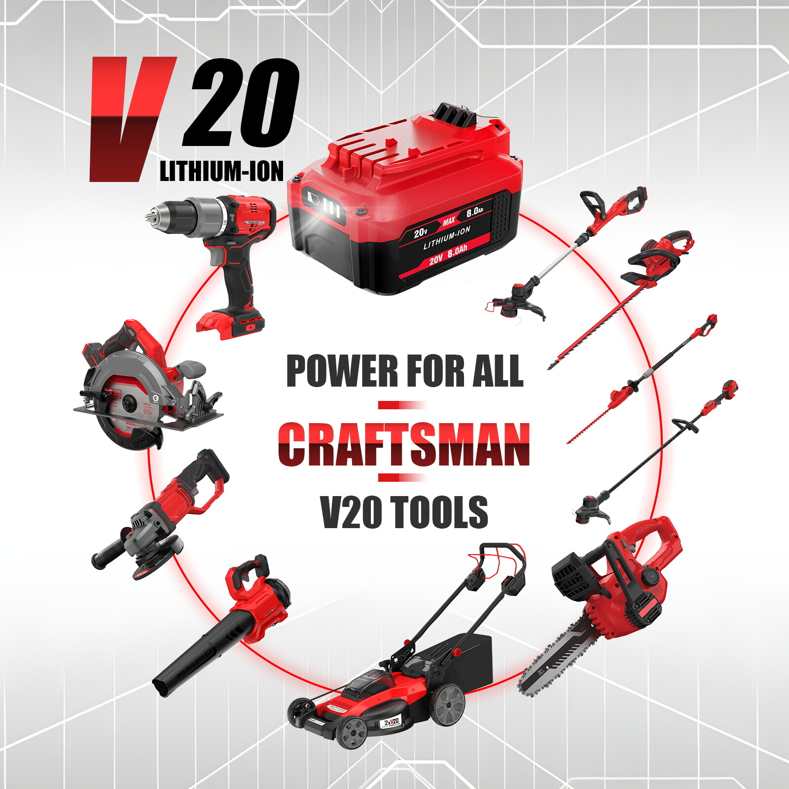 8.0Ah For Craftsman CMCB206 20 Volt 20V Max Li-Ion V20 Battery CMCB204 CMCB201