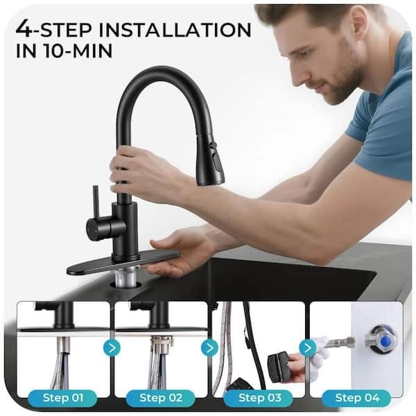 Mttcle Matte Black Pull Down Kitchen Faucet 14.2 in 360° Swivel Sprayer