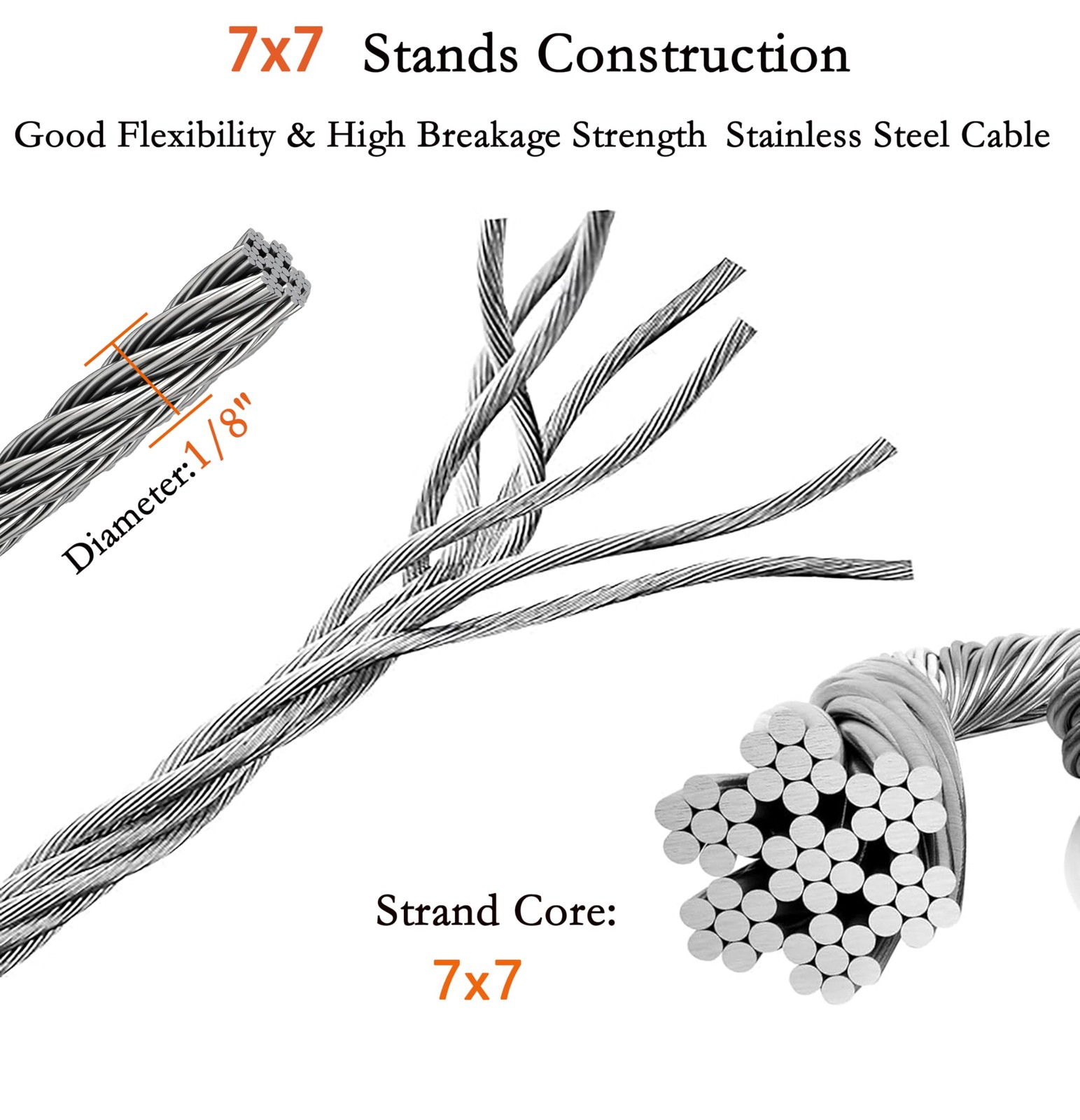 1/8 Inch Stainless Steel Wire Rope Cable 100FT | Without Cutter,