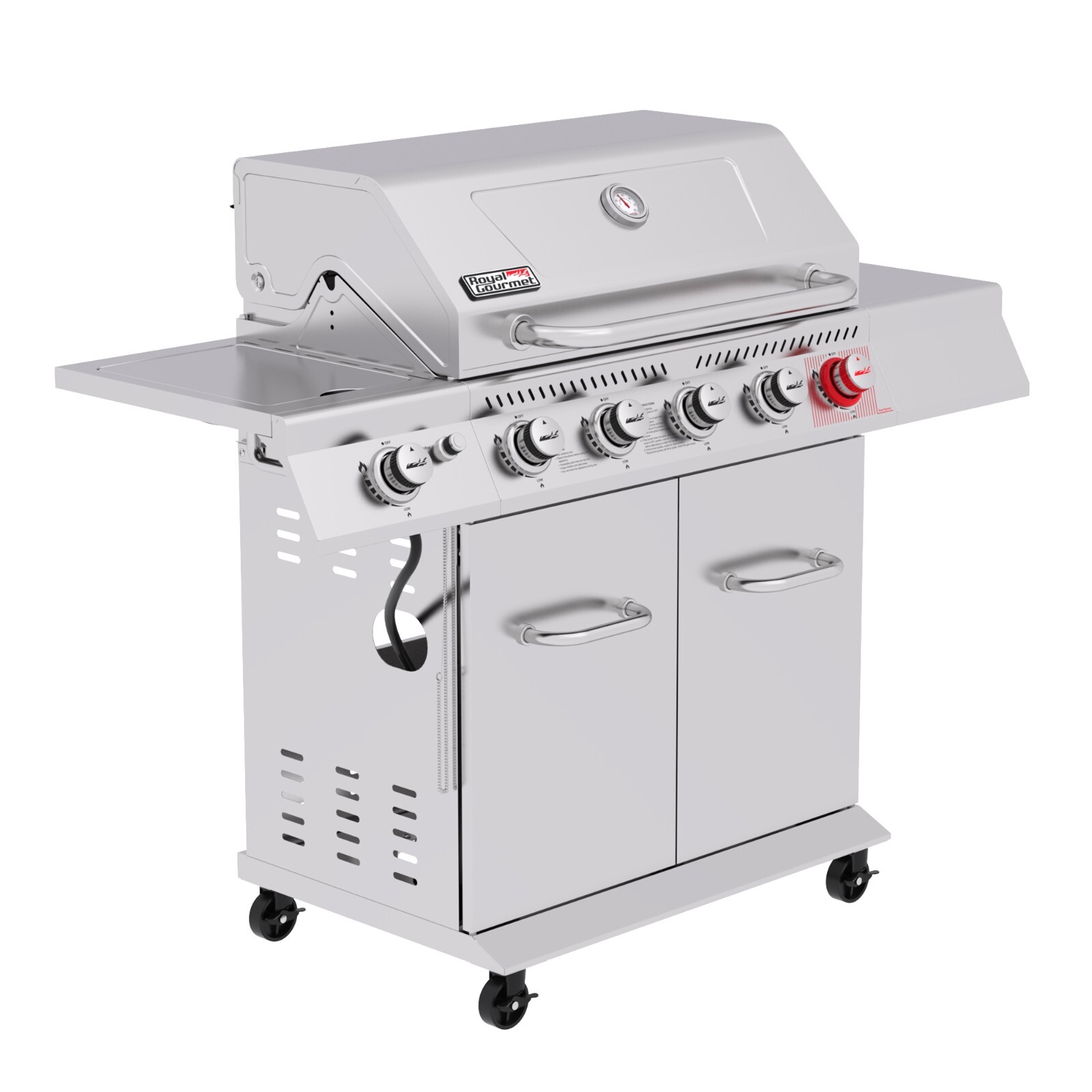 Royal Gourmet Gas Grill Stainless Steel 5-Burner with Rotisserie Kit Outdoor BBQ