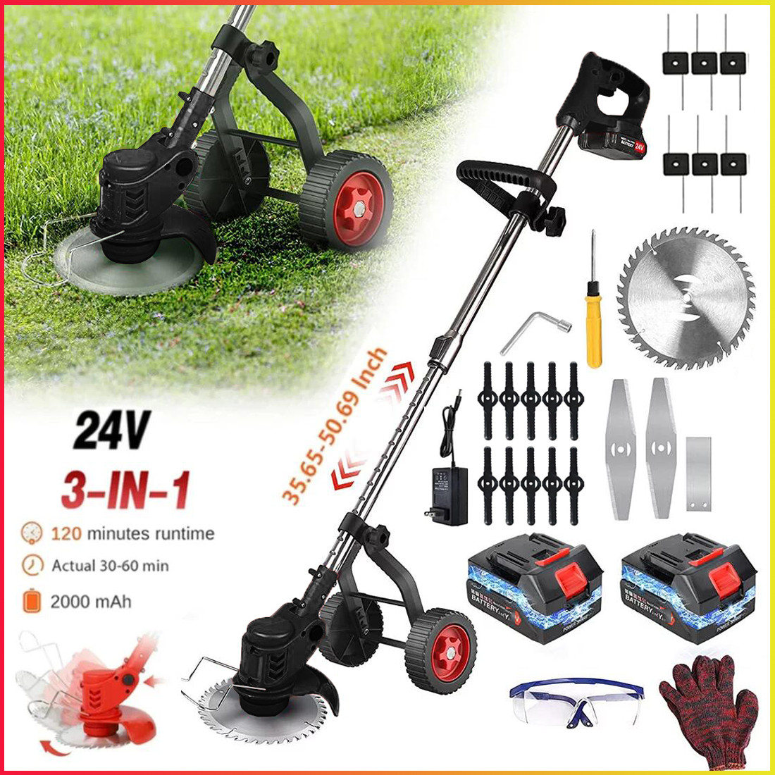 Cordless WeedEater Electric Lawn Mower Lawn Edger Grass String Trimmer 2500W NEW
