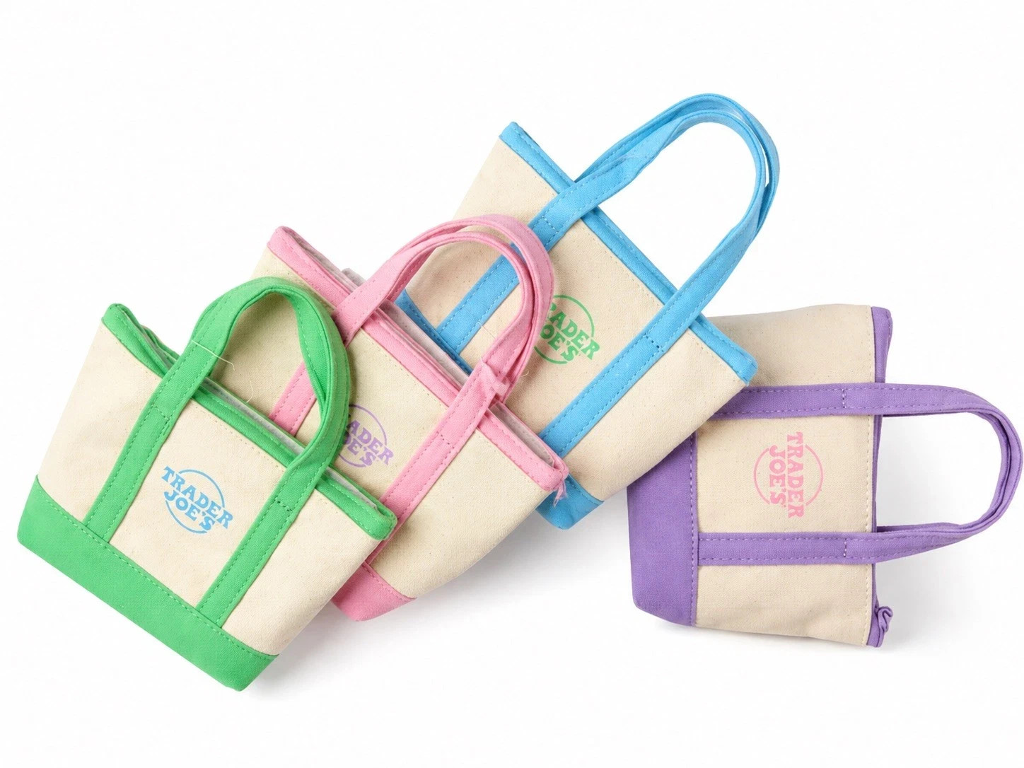 Set of 4 Trader Joe’s Canvas Micro Tote With Storage Bag 2026 Pastel Preorder