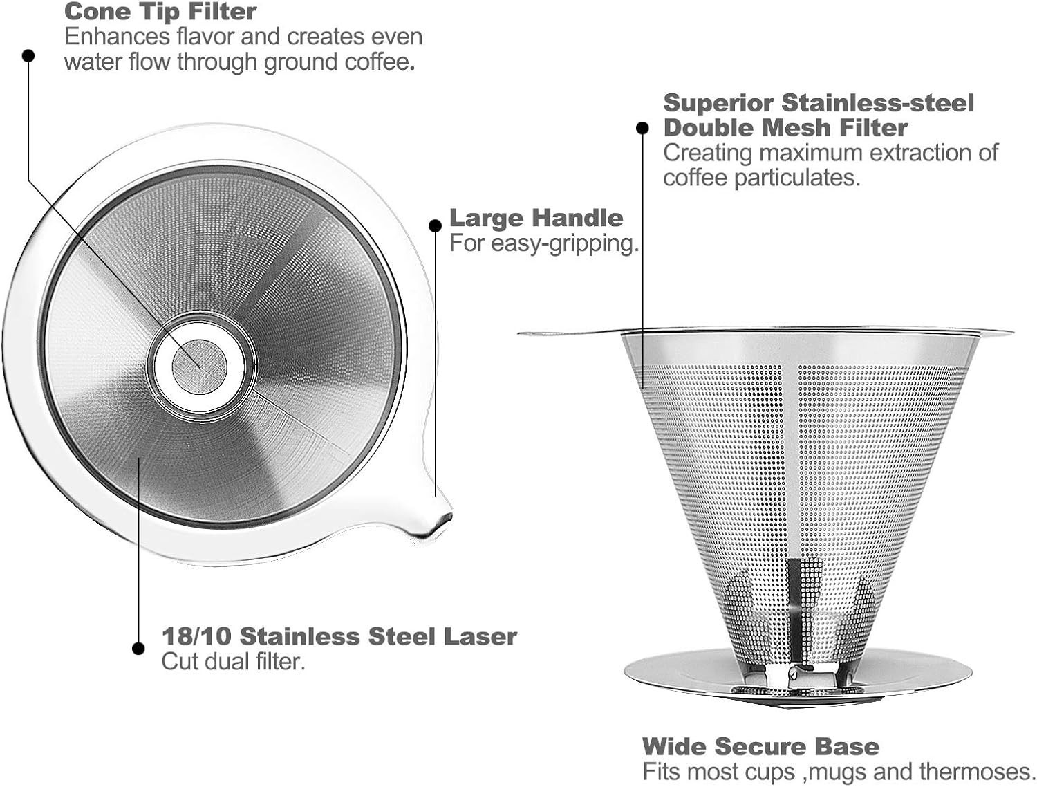 Versatile Stainless Steel Coffee Maker – Reusable, Easy Clean, Ideal for Home
