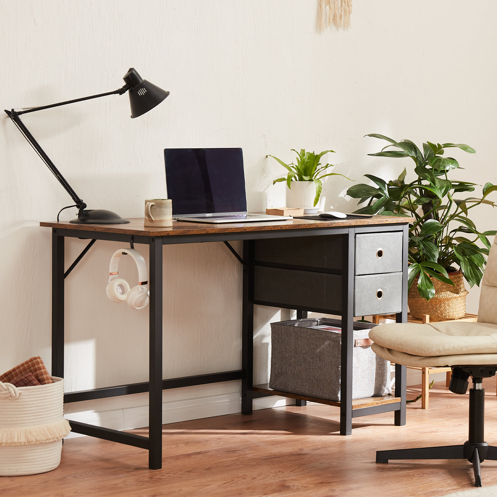 40/47″ Home Office Computer Desk with 2 Storage Drawers,Small Modern Study Table